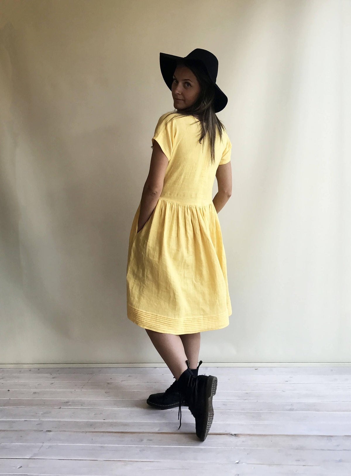 Linen Dress, Midi dress, Dress with sleeves, Dress Woman, Summer Dress, Bridesmaid Dress, Linen Dresses for Women, Yellow Dress, Romantic