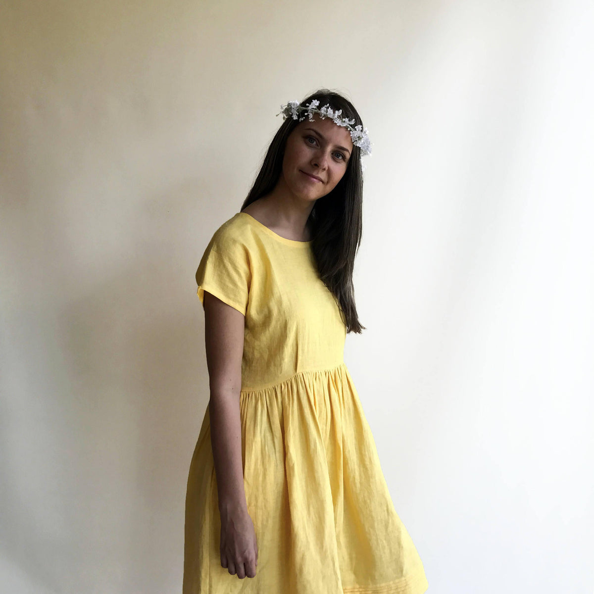Linen Dress, Midi dress, Dress with sleeves, Dress Woman, Summer Dress, Bridesmaid Dress, Linen Dresses for Women, Yellow Dress, Romantic