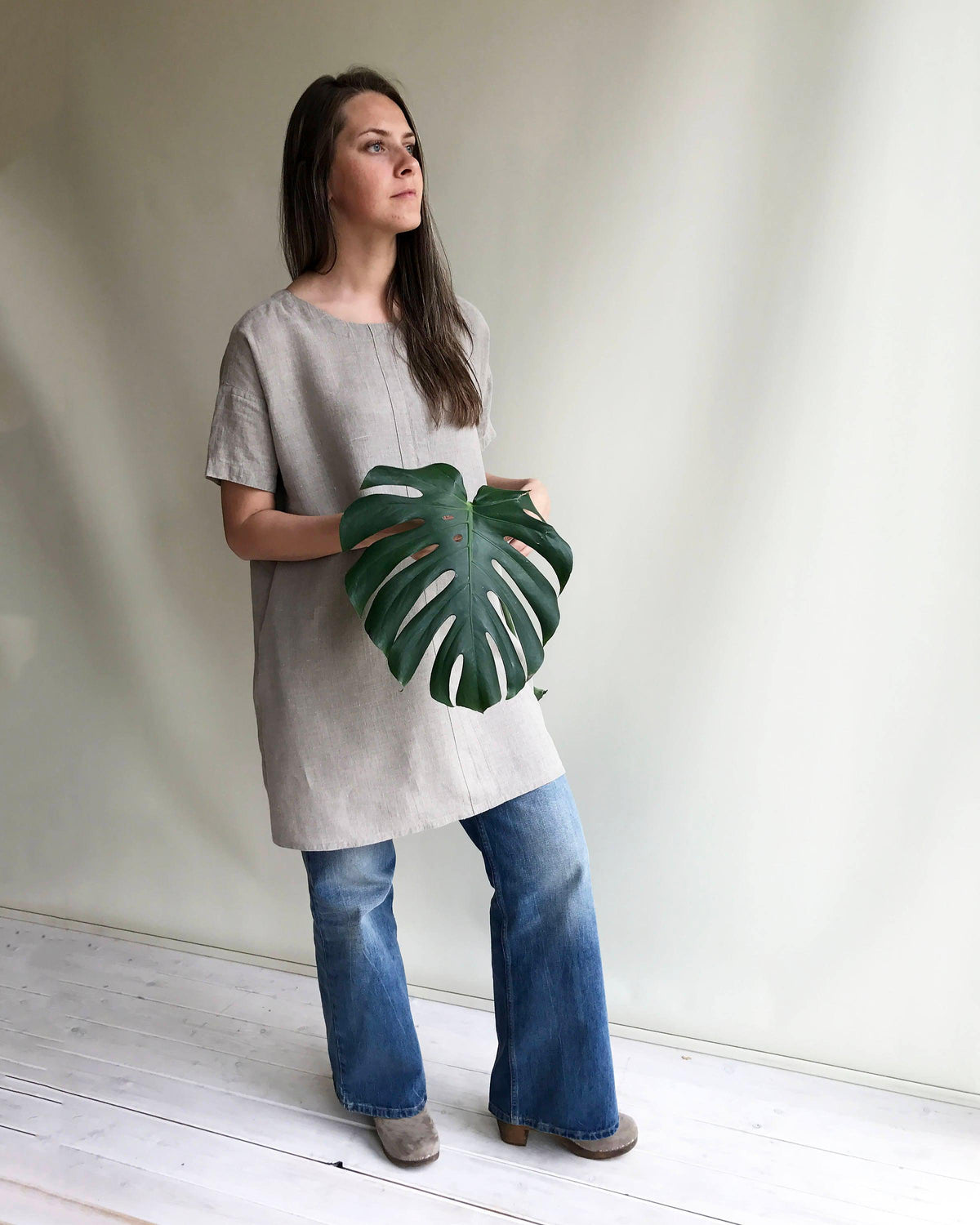Linen Tunic Dress with Short Sleeves, Linen Tunic for Women - Linenbee Linen Tunic Dress with Short Sleeves, Linen Tunic for Women - Linenbee