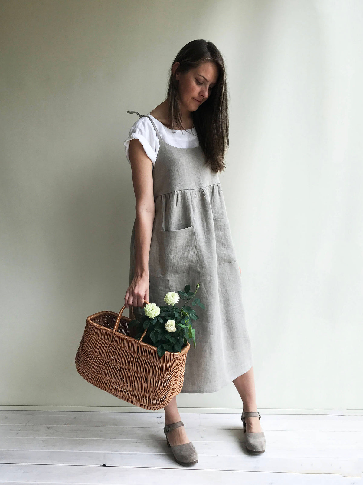 Natural Linen Pinafore Dress 'Angelica', Linen Sundress - Linenbee Natural Linen Pinafore Dress 'Angelica', Linen Sundress - Linenbee