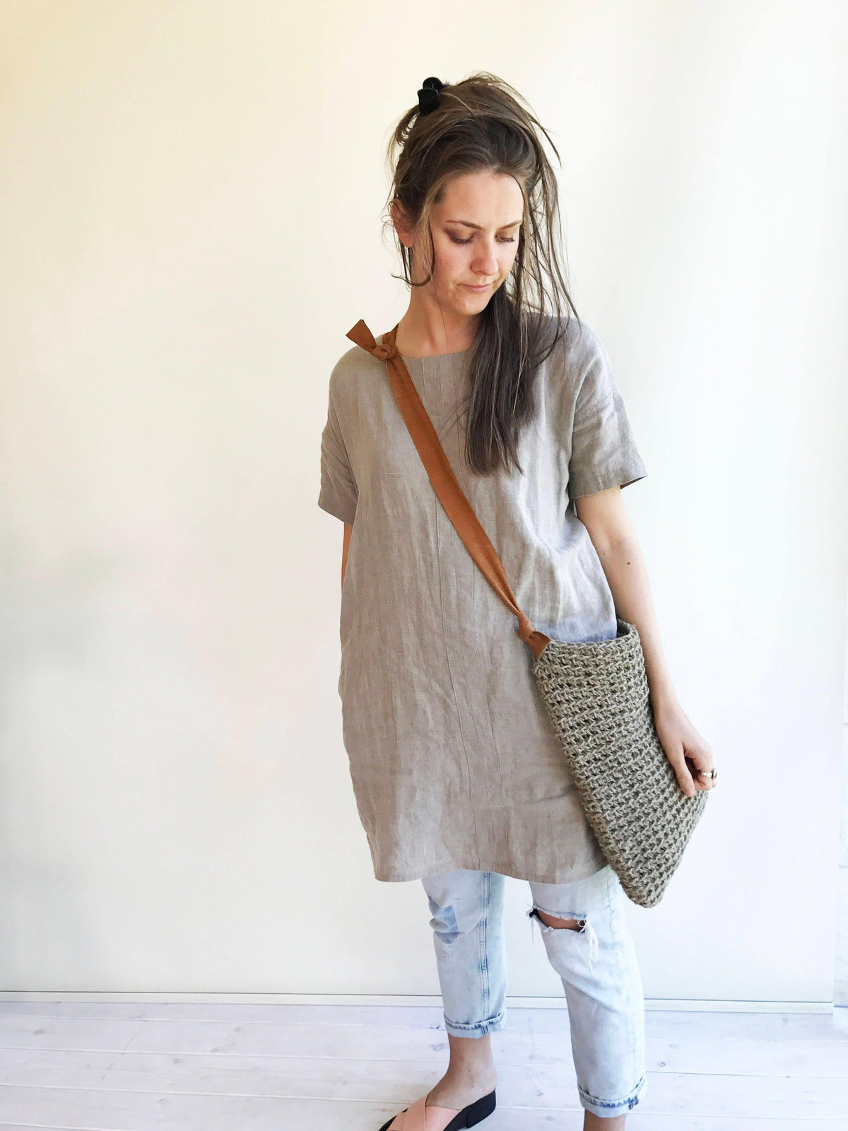 Linen Tunic Dress with Short Sleeves, Linen Tunic for Women - Linenbee Linen Tunic Dress with Short Sleeves, Linen Tunic for Women - Linenbee