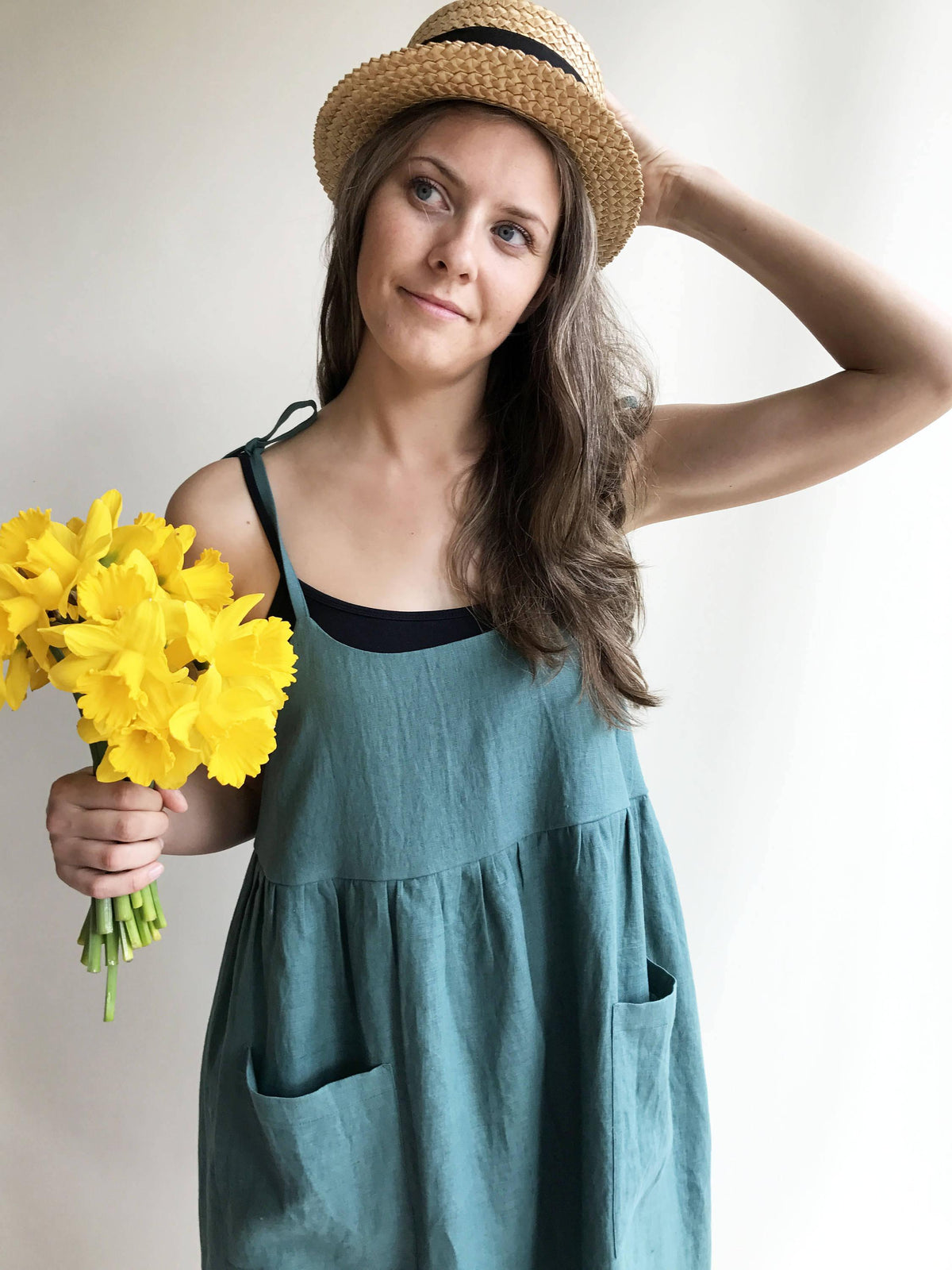 Striped linen Sundress, Linen Jumper Dress, Beach Dress, Sleeveless Dress, Linen Dress Women Jumper Pinafore Sundress, Linen Strap Dress