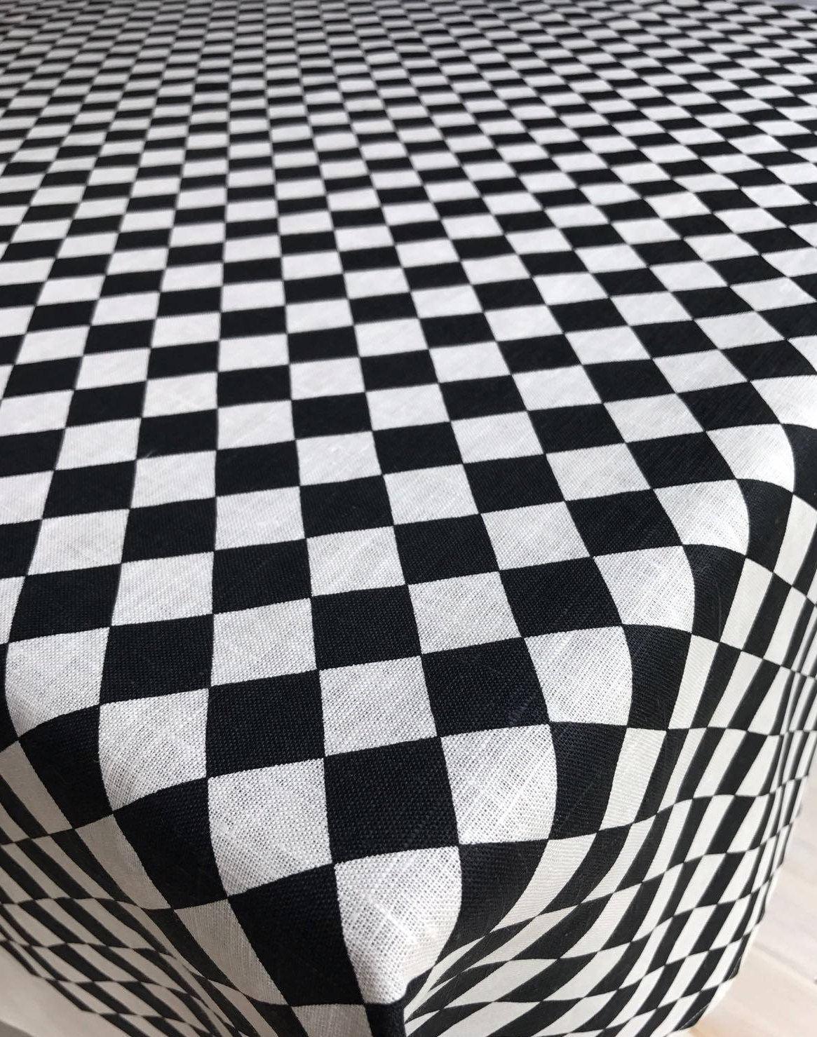 Black and White Checkered Tablecloth, Linen Tablecloth, Retro Linen Table Cloth, Geometric Tablecloth Rectangle Tablecloth Square Checkers