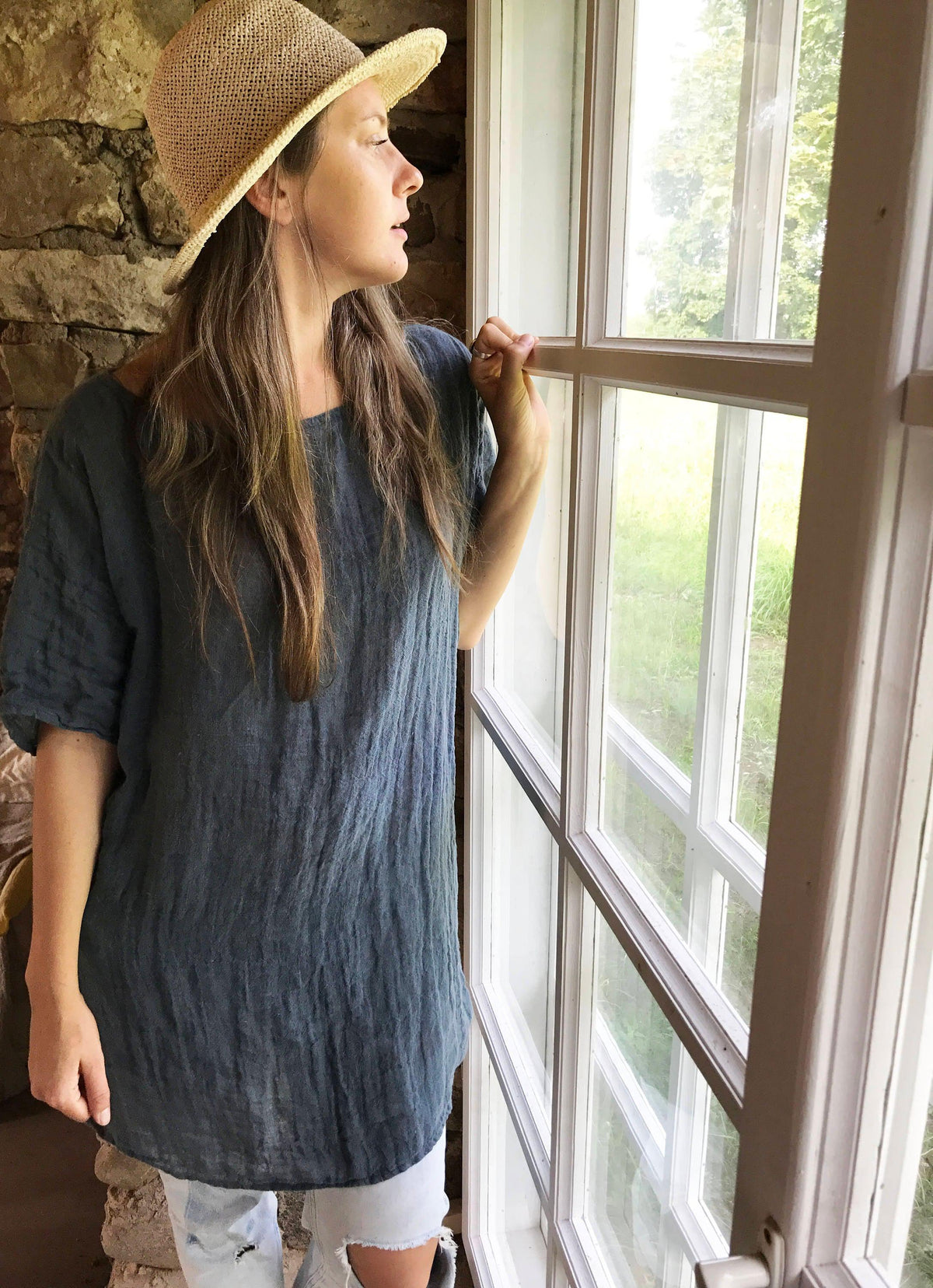 Loose Linen Tunic Top 'Helen', Gauzy Lightweight Coverup