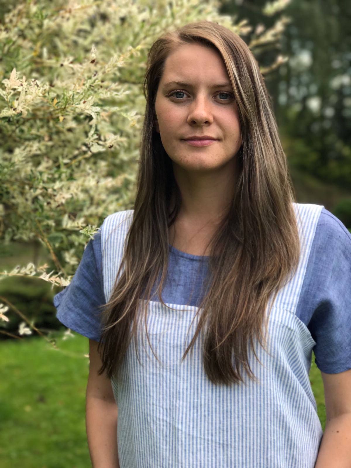 Linen Pinafore Apron With Ruffle, Striped Pinafore Apron Woman, Square-Cross Apron, no-ties apron, Japanese apron, linen smock, Apron dress