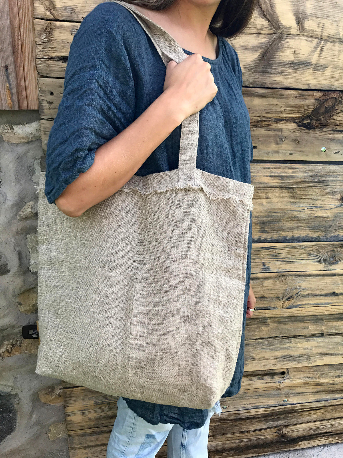 Burlap Shopping Bag, Rustic Linen Tote Bag, Natural Linen Canvas Tote Bag, Linen Handbag, Fabric Handbag, Shoulder bag, Grey Brown Handbag