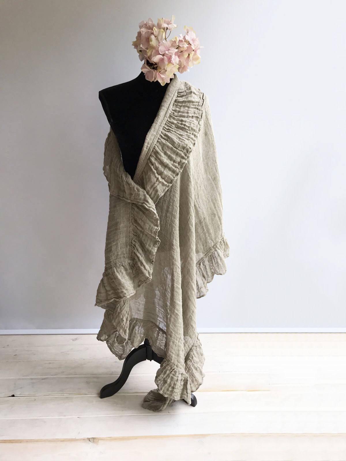 Wraps Shawl, Wedding Shawl, Womens Shawl, Linen Scarf With Ruffle, Gauzy Shawl, Extra long scarf, Pure linen wraps shawl, shawl with ruffle