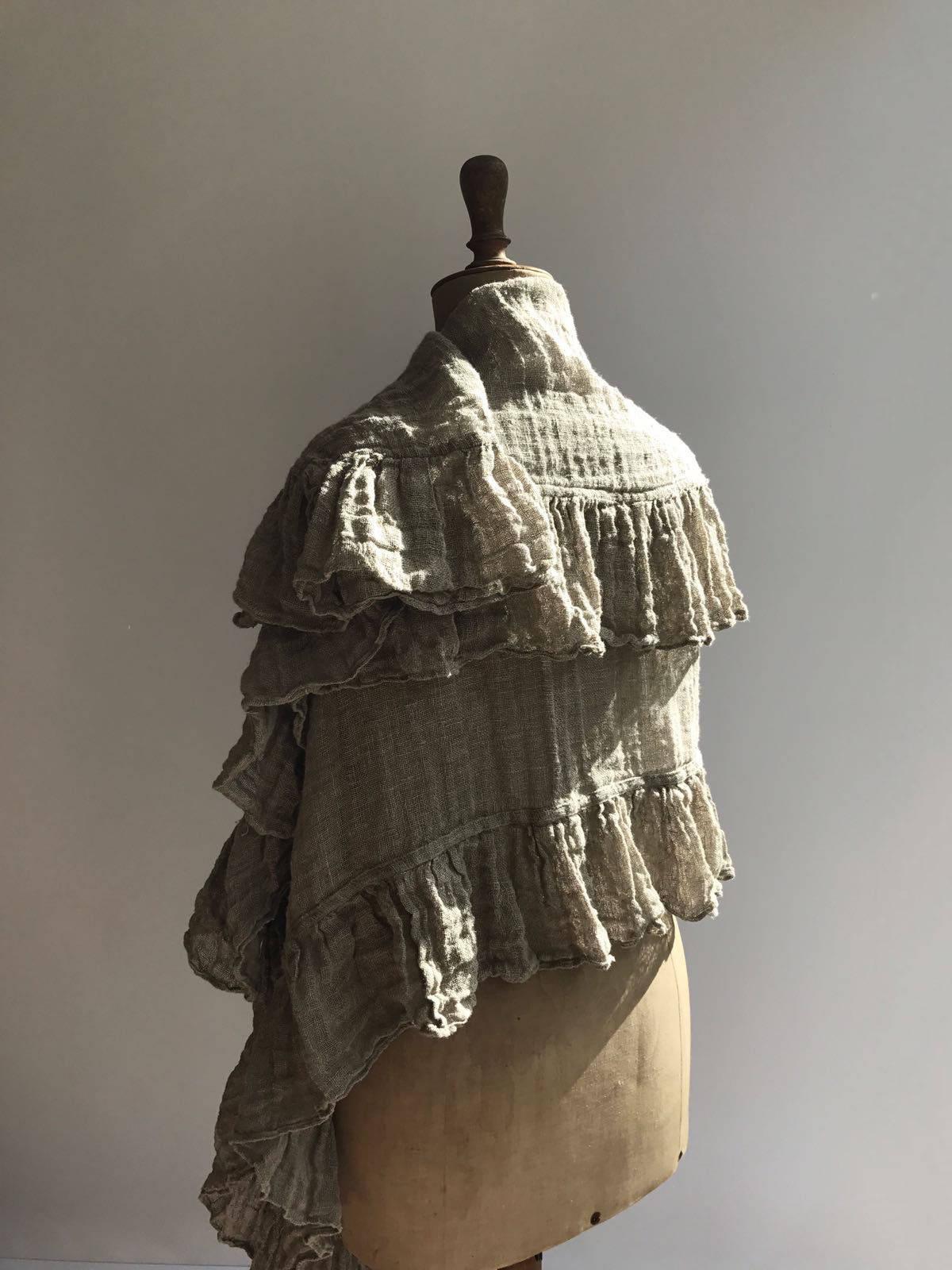 Wraps Shawl, Wedding Shawl, Womens Shawl, Linen Scarf With Ruffle, Gauzy Shawl, Extra long scarf, Pure linen wraps shawl, shawl with ruffle