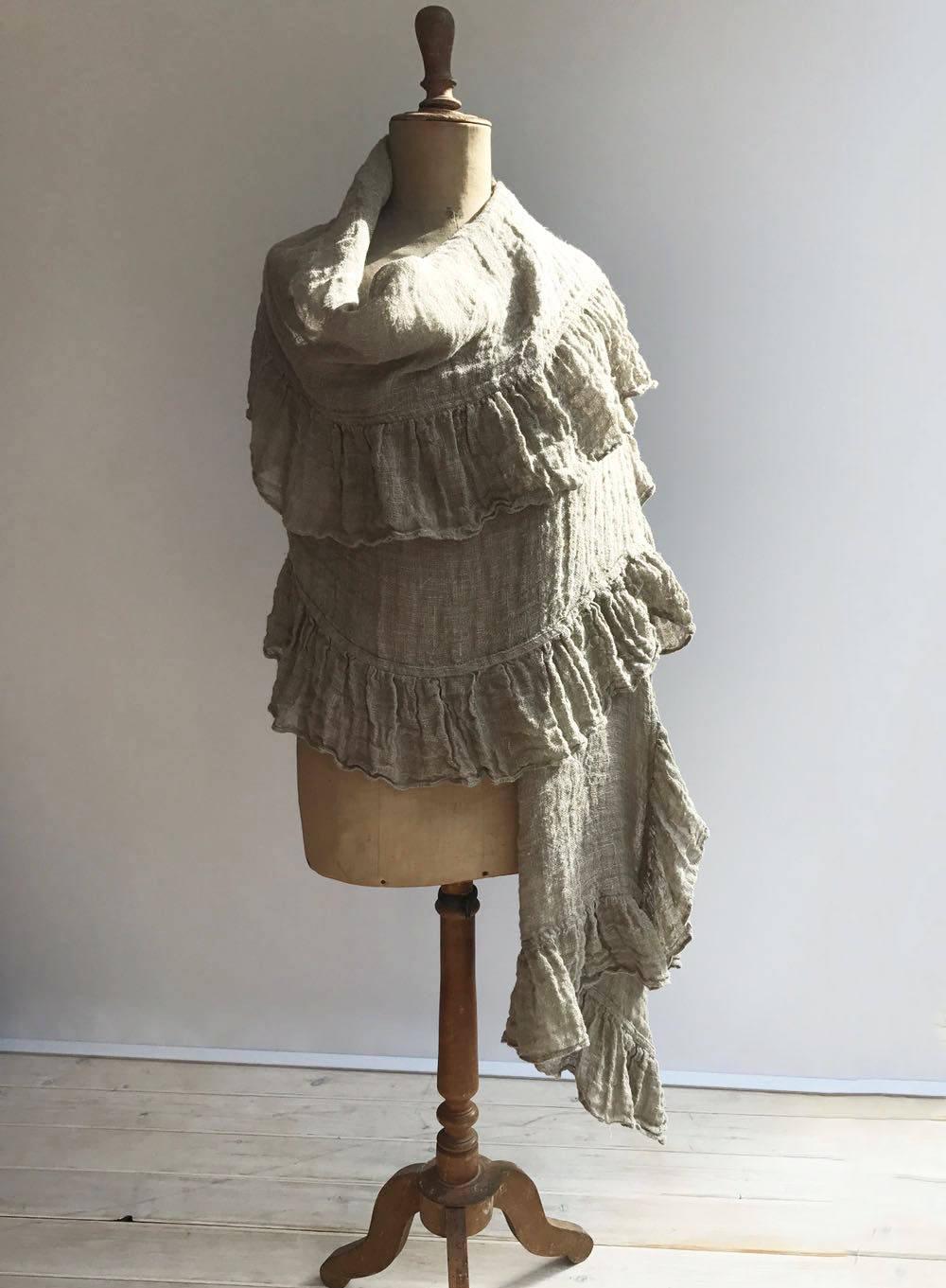 Wraps Shawl, Wedding Shawl, Womens Shawl, Linen Scarf With Ruffle, Gauzy Shawl, Extra long scarf, Pure linen wraps shawl, shawl with ruffle