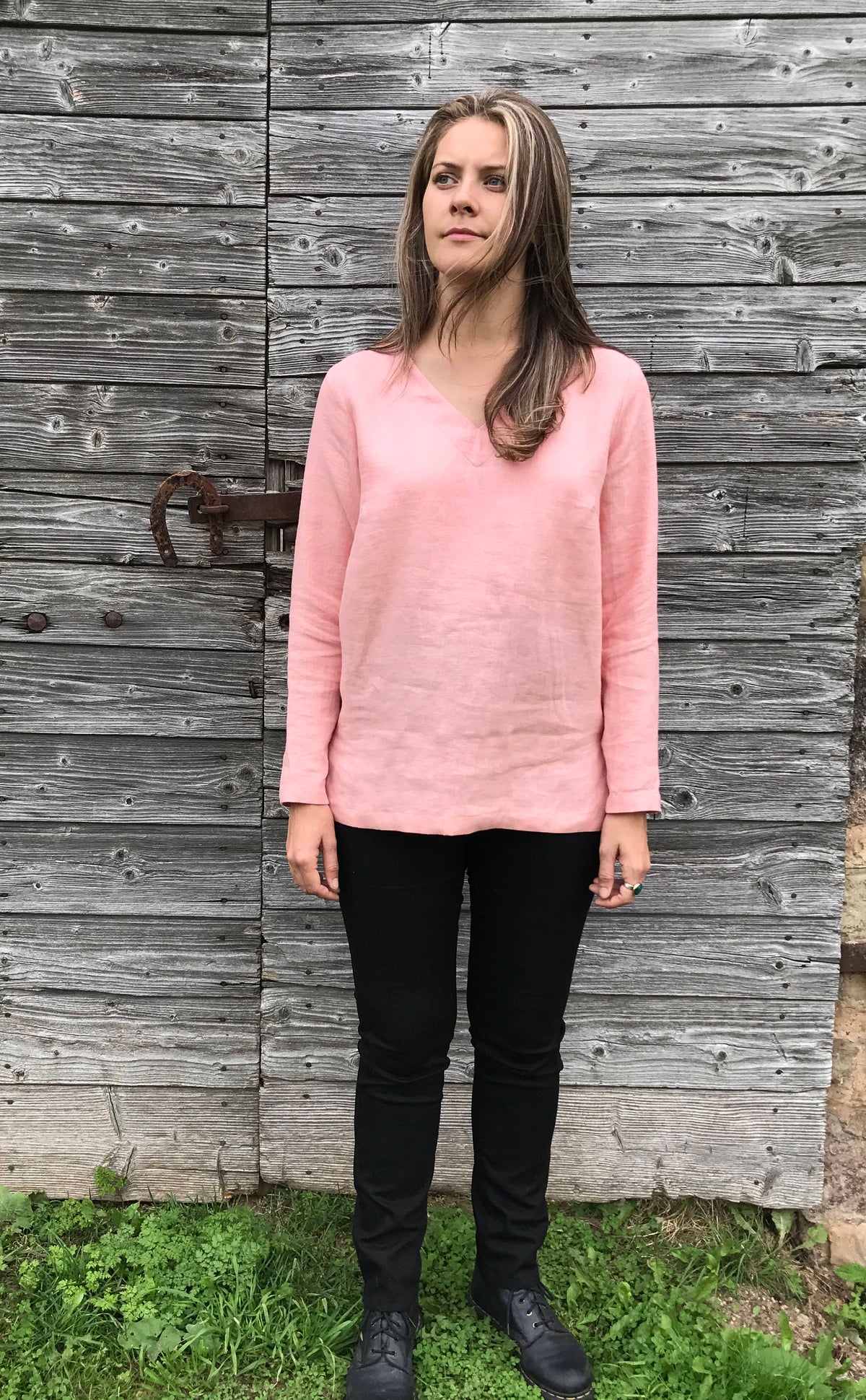 Linen Tunic Top with Long Sleeves, V Neck Top, Linen Top Long Sleeved, Pink Top, Plus size shirt, Plus size top, Linen Shirt with Sleeves