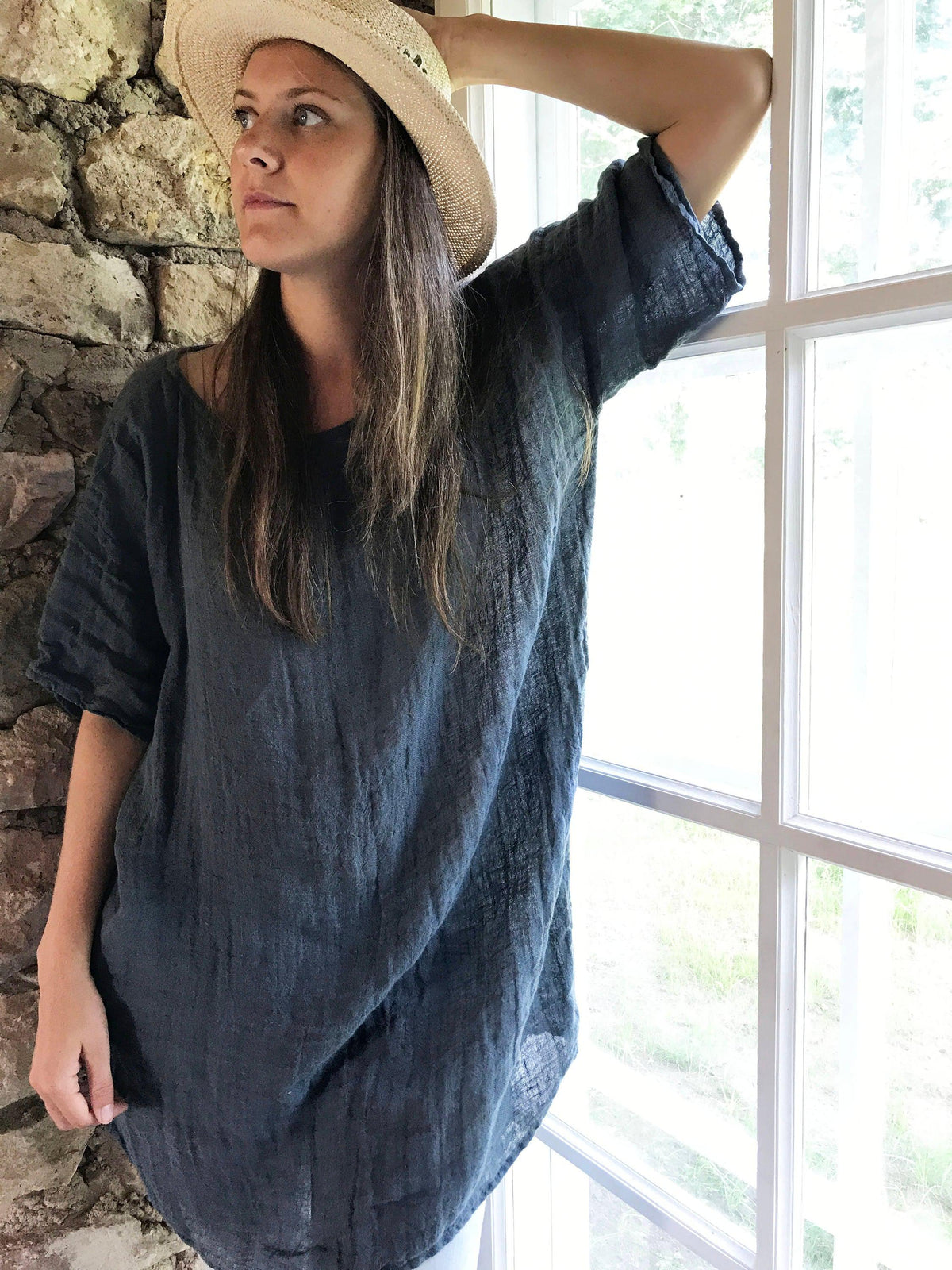 Loose Linen Tunic Top &amp;#39;Helen&amp;#39;, Gauzy Lightweight Coverup, Gauzy Linen Top, Gauze Top, Beach Cover Up, Plus size cover up Plus Size Tunic Top