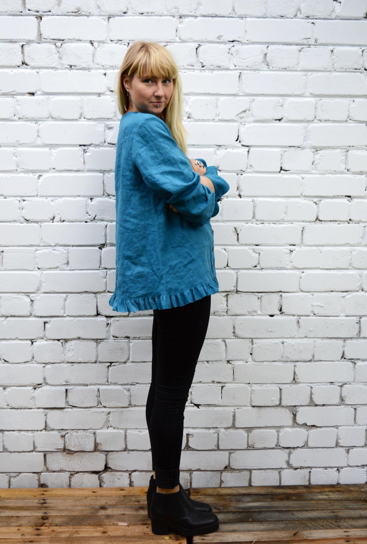 Linen Button up blouse with Ruffle, Loose Linen Jacket women, Linen Top with buttons, Linen Jacket Women, Plus Size Jacket Top Linen