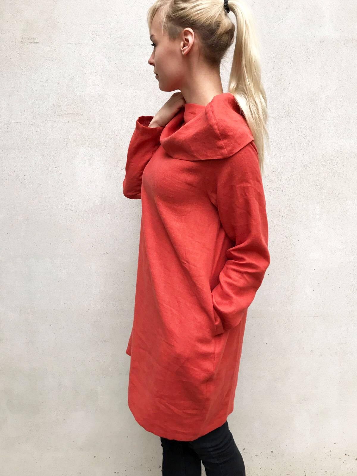 Linen Tunic Dress with Raised Neck, Womens Dress, Linen Dress, Long Sleeve Tunic Dress, Plus size tunic, Linen Dress for Women, Womens tunic