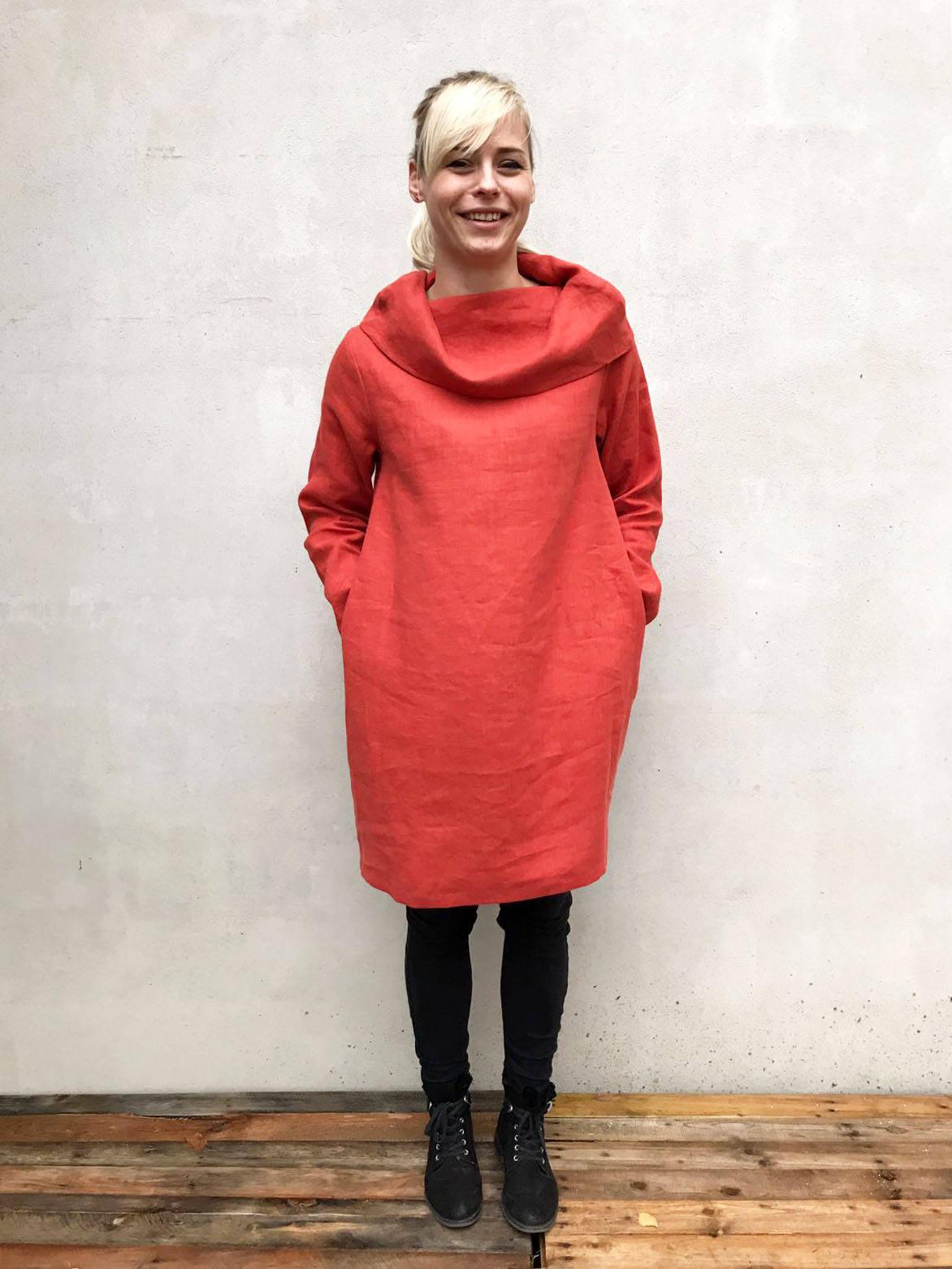 Linen Tunic Dress with Raised Neck, Womens Dress, Linen Dress, Long Sleeve Tunic Dress, Plus size tunic, Linen Dress for Women, Womens tunic