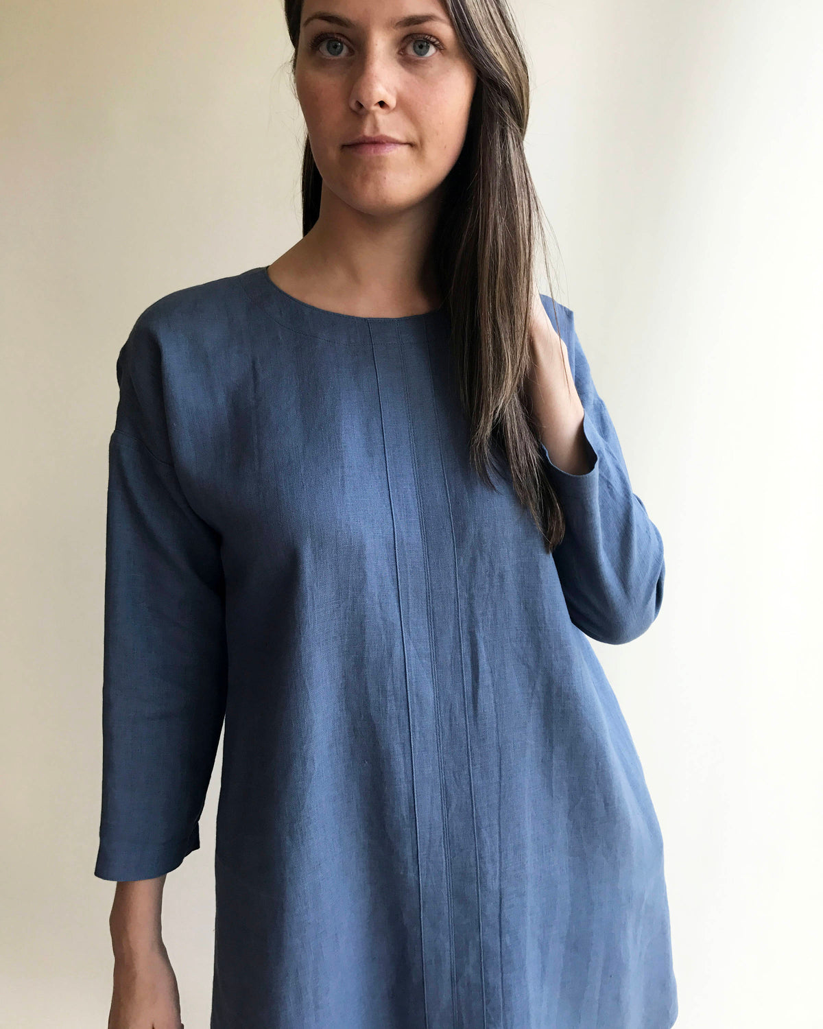 Blue Linen Tunic Dress with Long Sleeves Size M - Linenbee Blue Linen Tunic Dress with Long Sleeves Size M - Linenbee