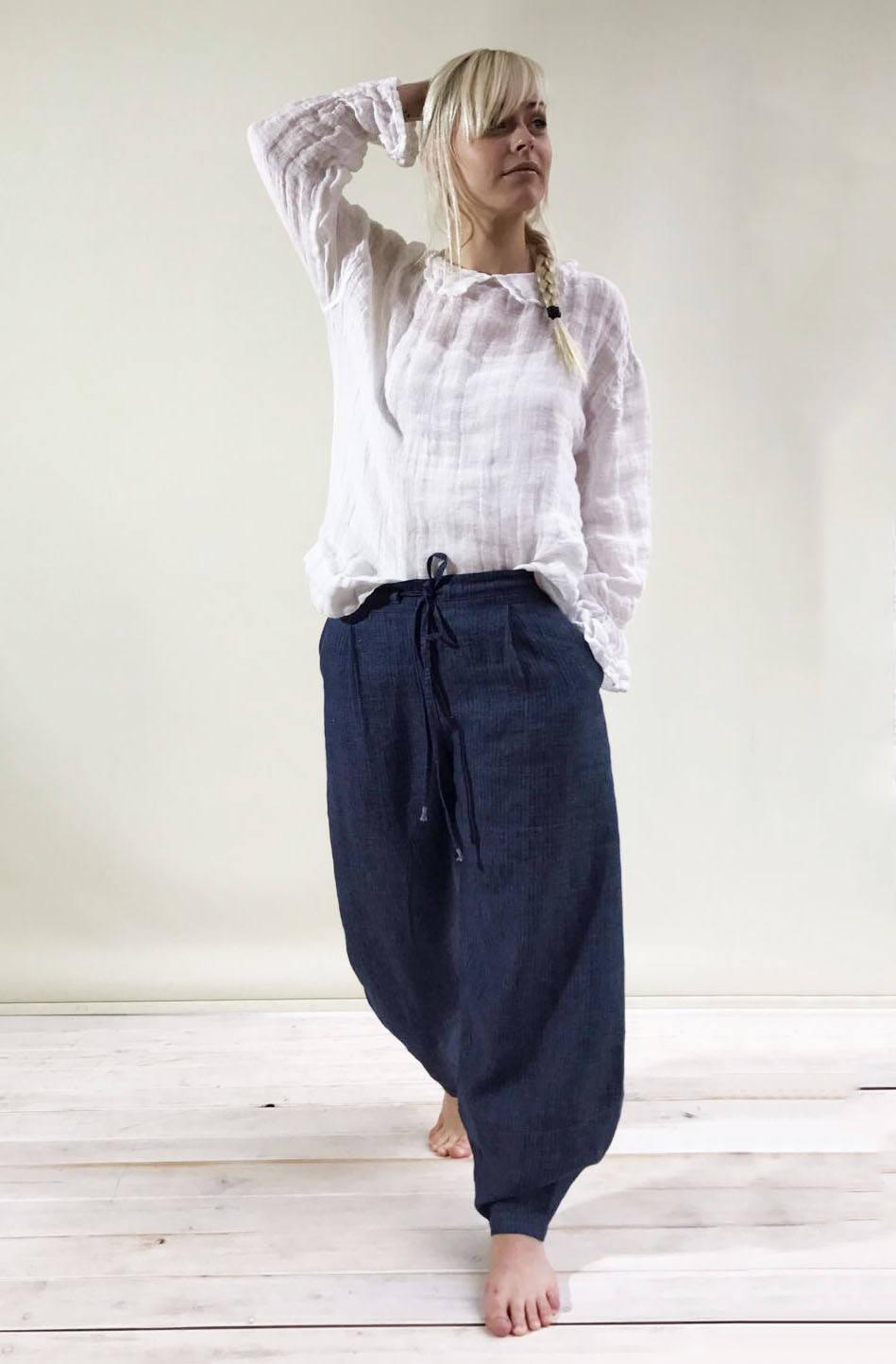 Black Gauze Top with Ruffled Cuffs, Linen Blouses For Women, Light Blouse Women, Black Blouse, White Blouse, Gauze Blouse, Gauzy Linen Top