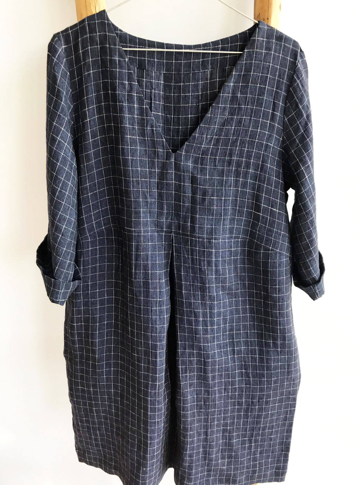 Checkered Linen Tunic 'Yvette', Dark Navy Blue Tunic Plus size tunic - Linenbee Checkered Linen Tunic 'Yvette', Dark Navy Blue Tunic Plus size tunic - Linenbee