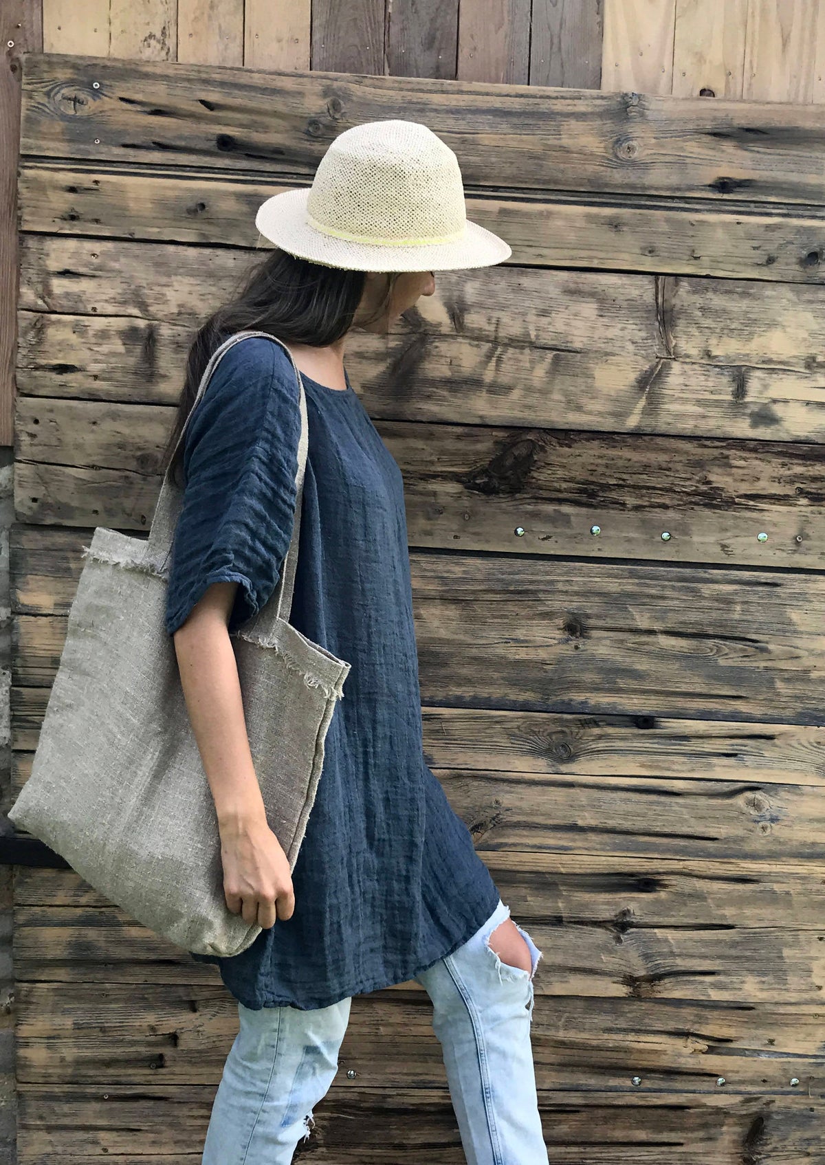 Burlap Shopping Bag, Rustic Linen Tote Bag, Natural Linen Canvas Tote Bag, Linen Handbag, Fabric Handbag, Shoulder bag, Grey Brown Handbag