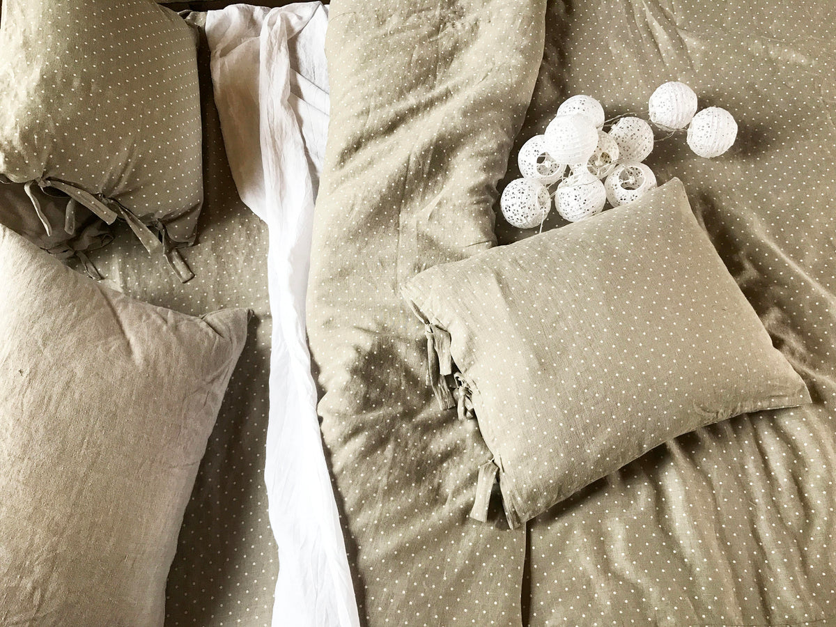 Linen duvet cover, polka dot linen bedding, natural duvet cover queen, king, twin custom natural 100% pure linen by Linenbee polka dot cover