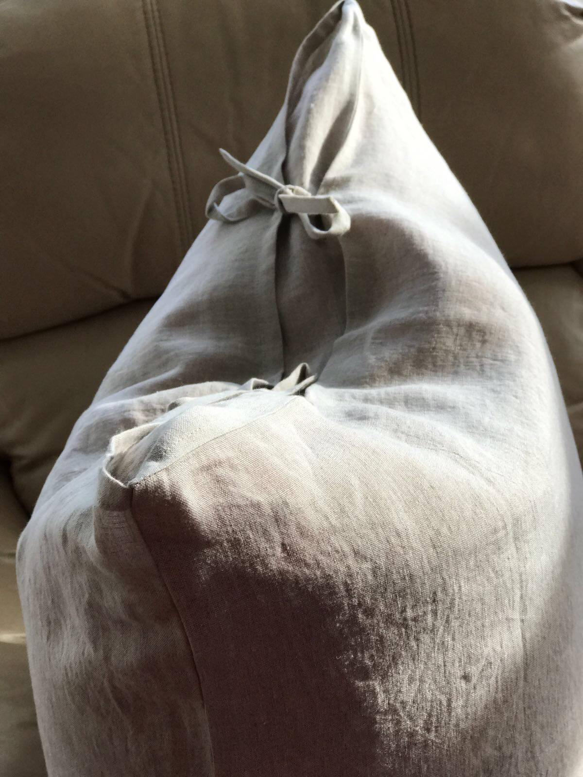 Natural Linen Pillowcases, Set of Two Linen Pillowcases with Cute Ties, Sham, Queen, King, Standard by Linenbee