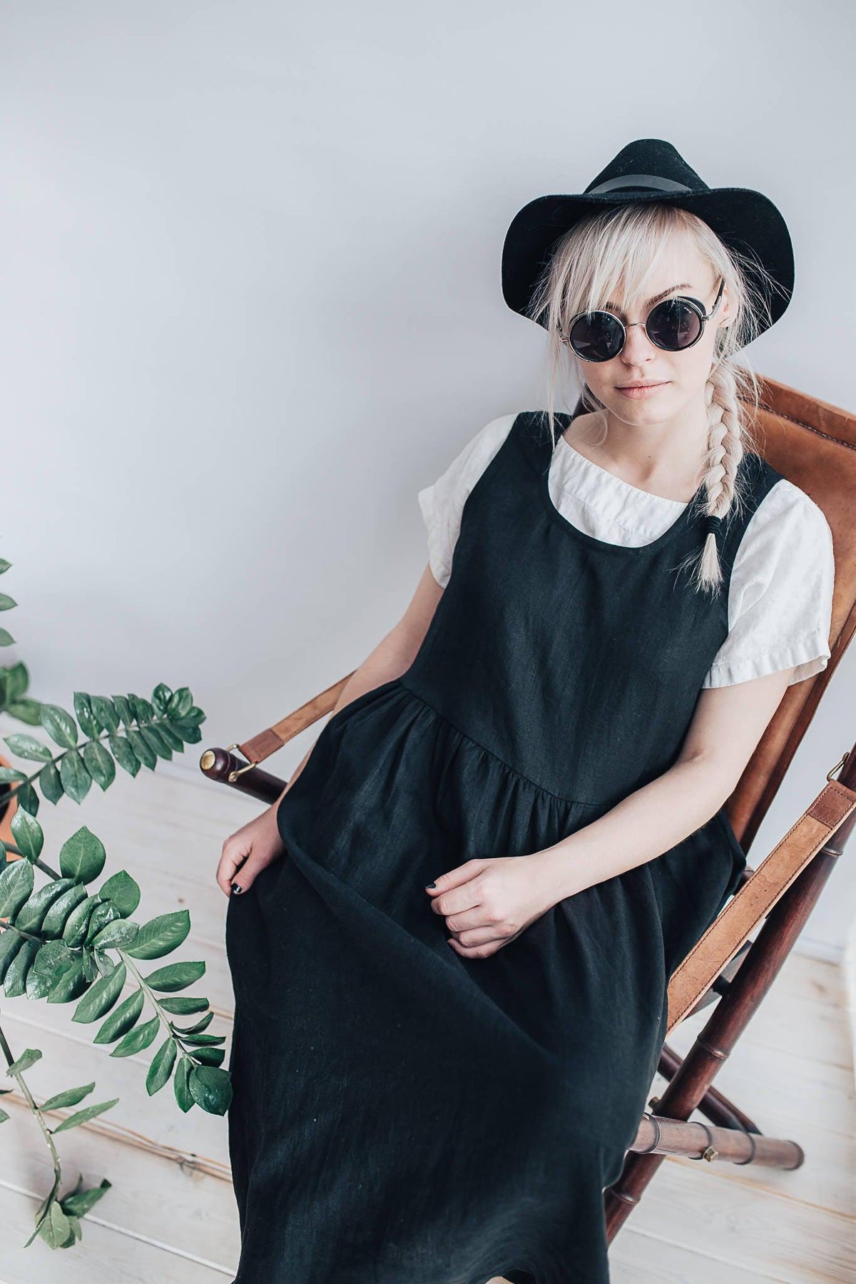 Linen Pinafore Dress, Black Linen Sundress - Linenbee Linen Pinafore Dress, Black Linen Sundress - Linenbee