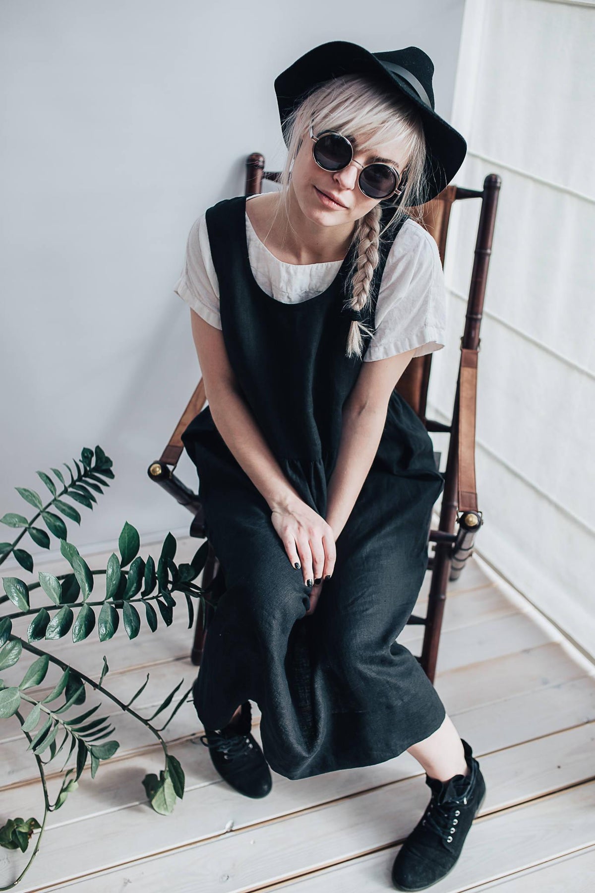 Linen Pinafore Dress, Black Linen Sundress - Linenbee Linen Pinafore Dress, Black Linen Sundress - Linenbee