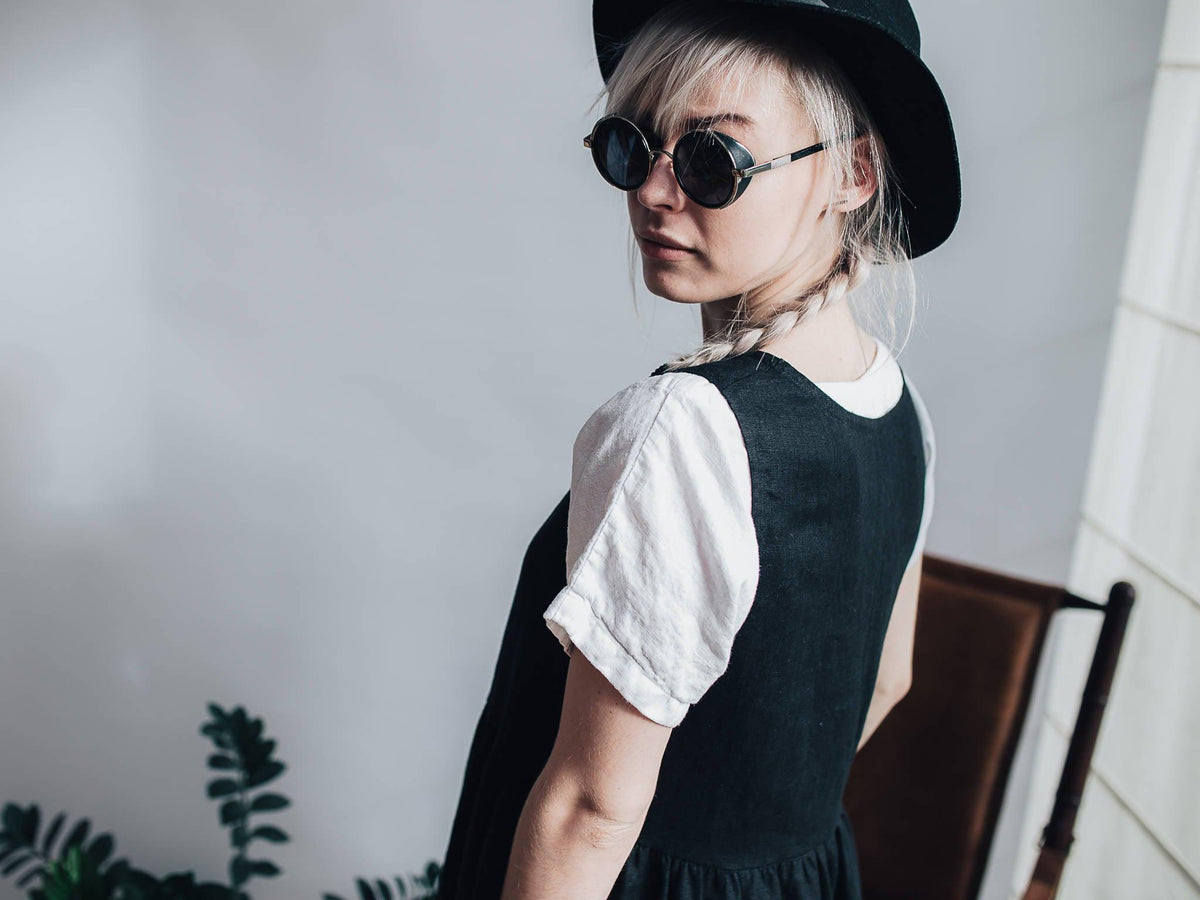Linen Pinafore Dress, Black Linen Sundress, Sleeveless Dress, Plus Size Sundress, Linen Dress Women Jumper dress, Pinafore Maxi Dress Black