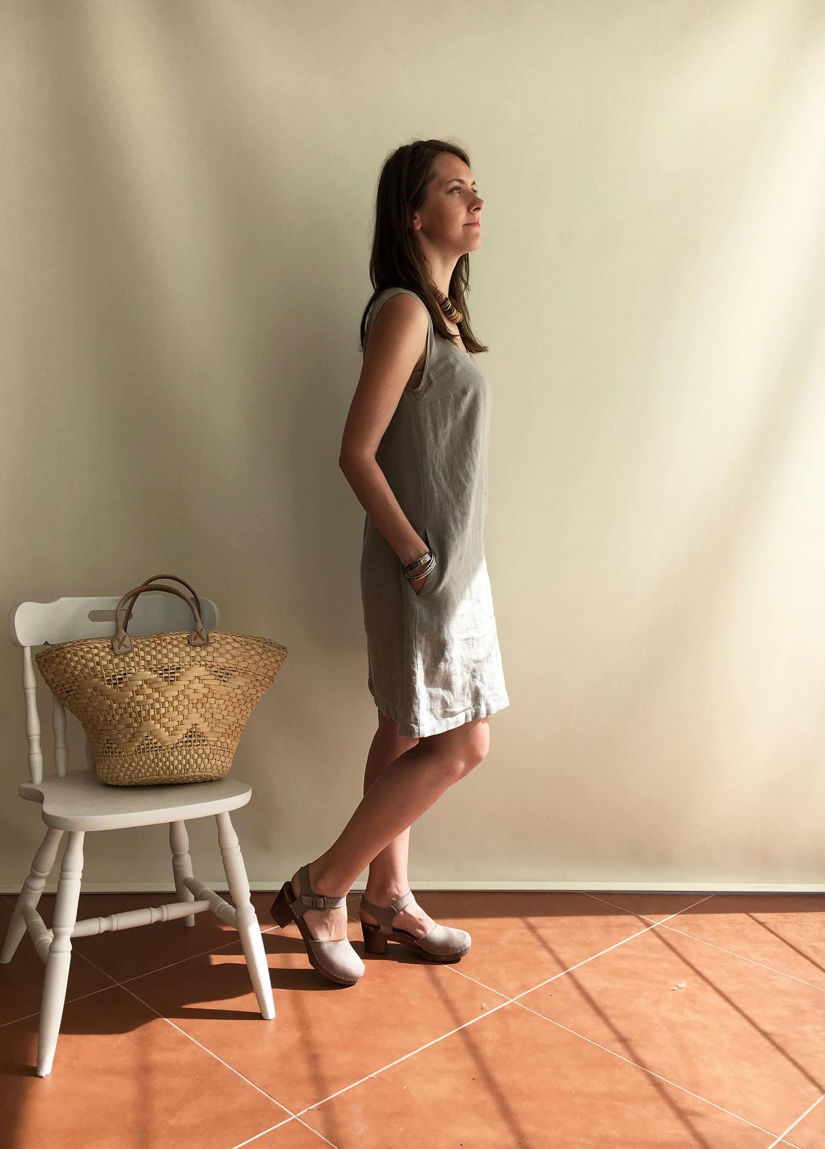 Natural Linen Jumper Dress, Pinafore Dress - Linenbee Natural Linen Jumper Dress, Pinafore Dress - Linenbee