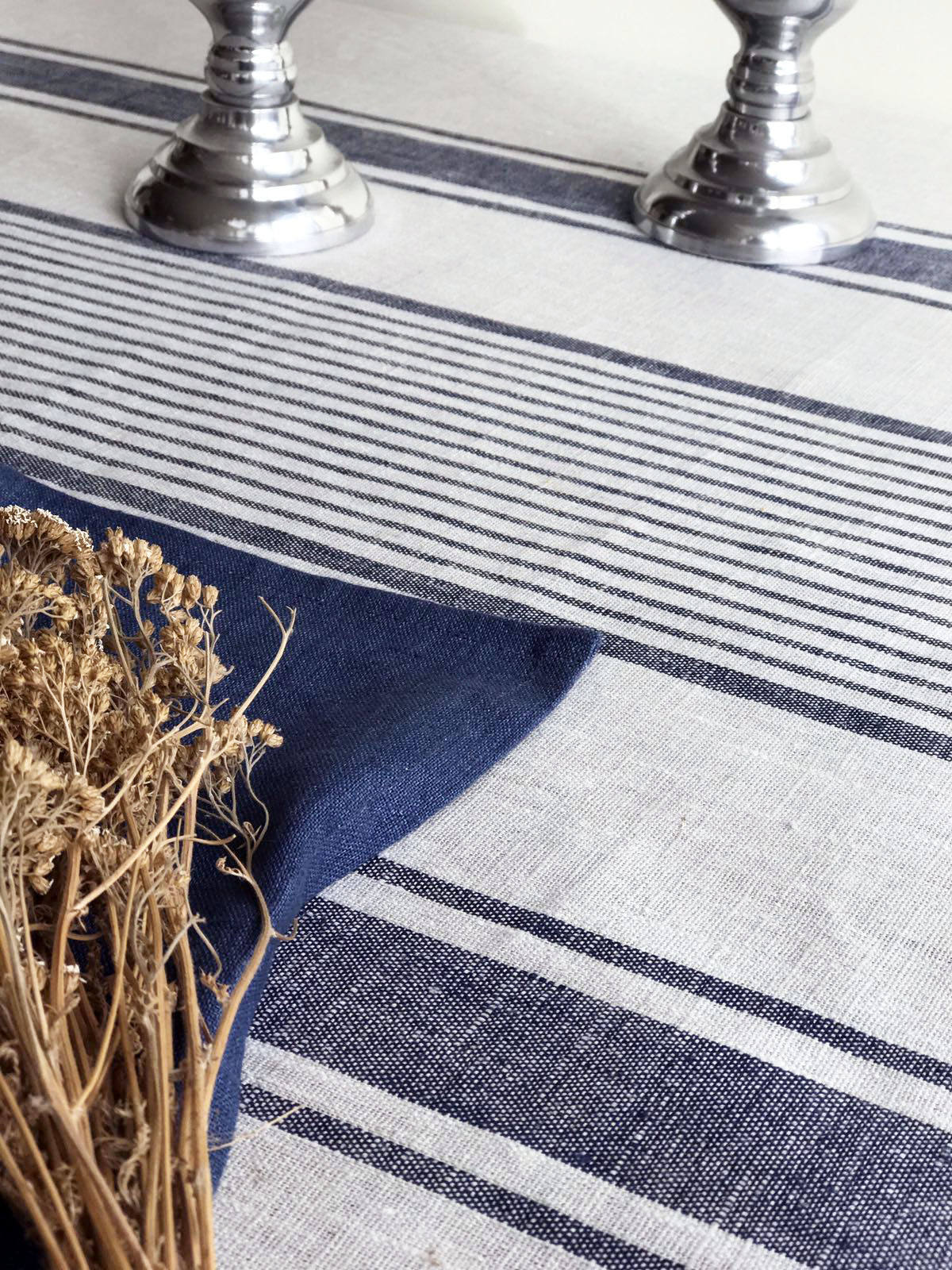 Linen tablecloth, French country bright blue striped table cloth, square tablecloth, rectangle oval rustic table, country tablecloth, linen