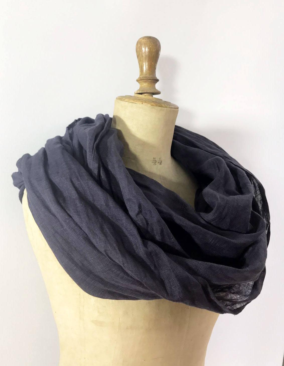 Linen Infinity Scarf from Charcoal Grey, Pure Linen Wrap Shawl, Light Infinity Scarf Grey, Infinity Scarf for Women, Grey Linen Scarf