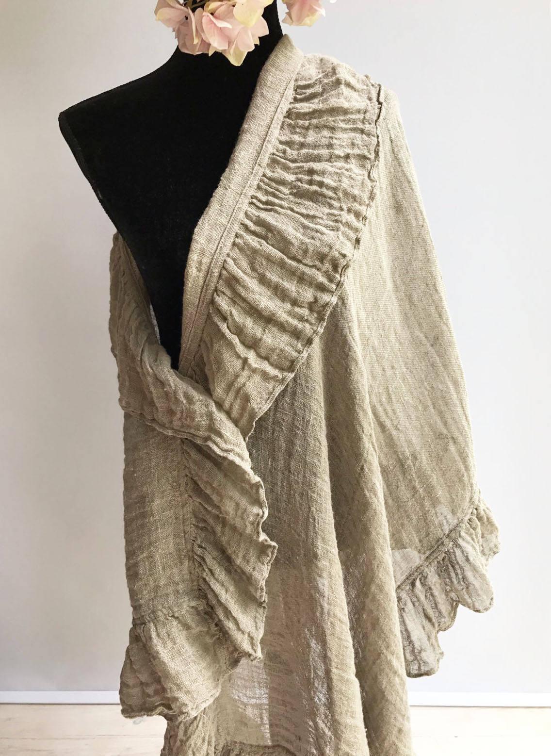 Wraps Shawl, Wedding Shawl, Womens Shawl, Linen Scarf With Ruffle, Gauzy Shawl, Extra long scarf, Pure linen wraps shawl, shawl with ruffle