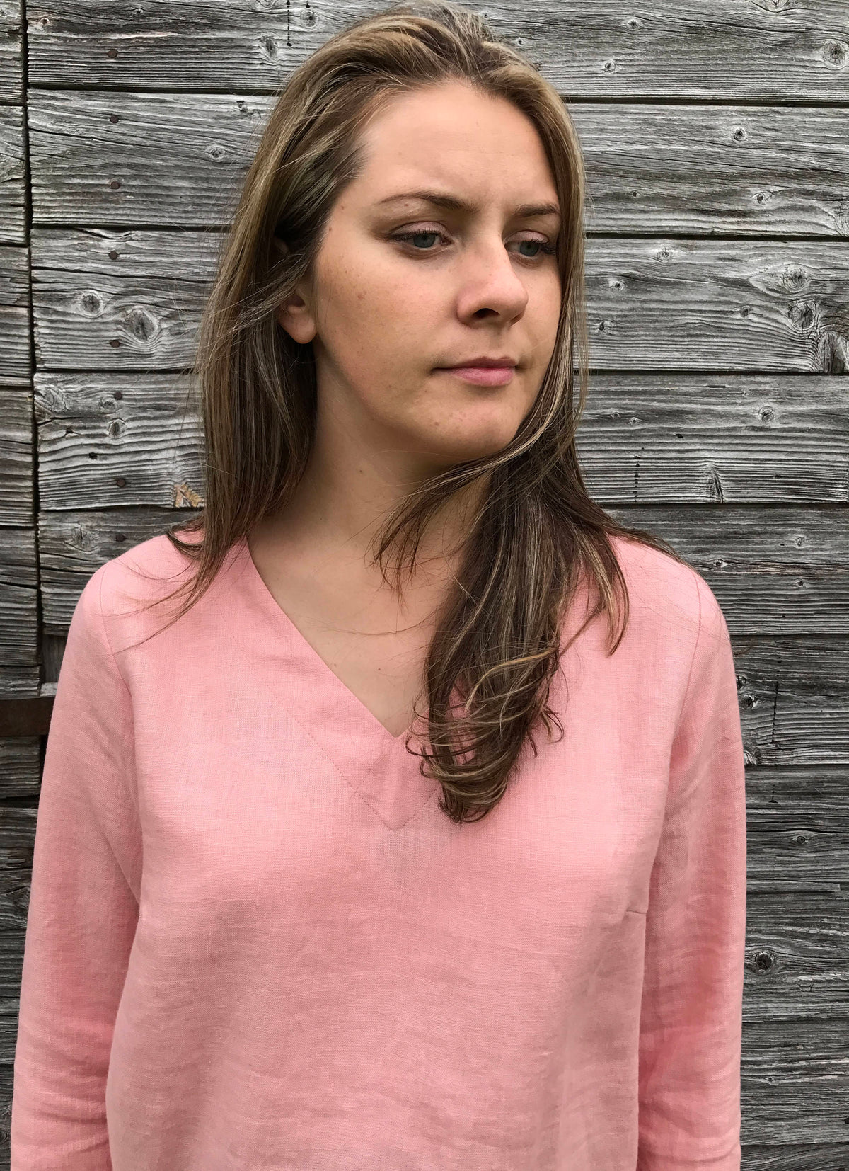 Linen Tunic Top with Long Sleeves, V Neck Top, Linen Top Long Sleeved, Pink Top, Plus size shirt, Plus size top, Linen Shirt with Sleeves