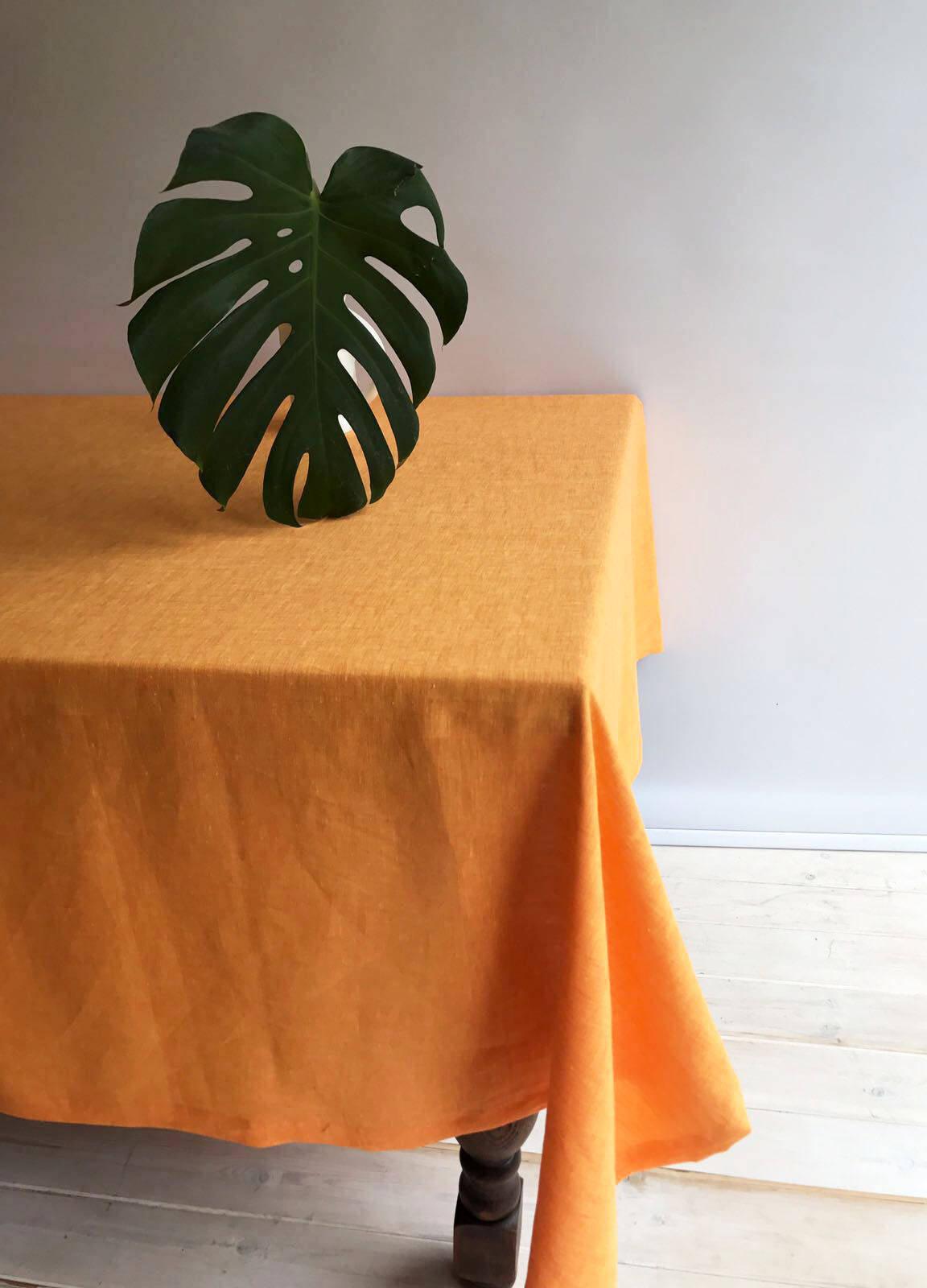 Orange Linen Table Cloth, Sunny Linen Tablecloth Rectangle, Tablecloth Square, Tablecloth linen, Custom Tablecloth, Thanksgiving Tablecloth