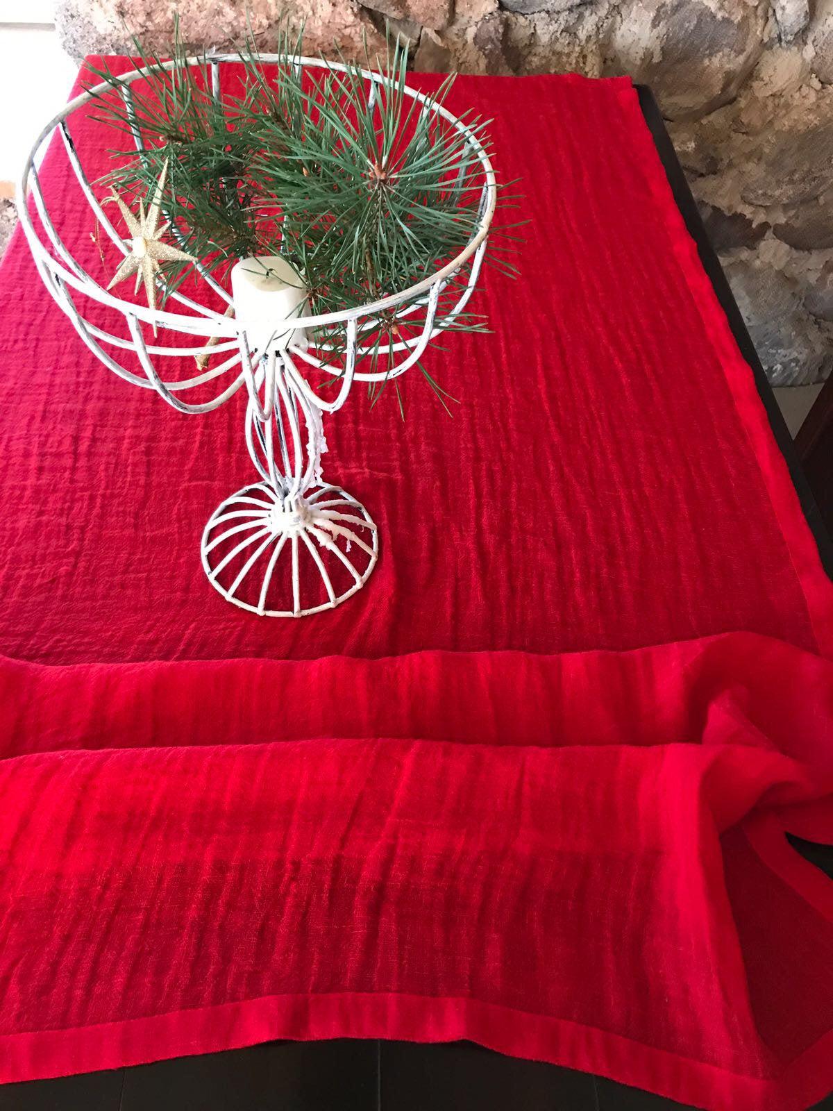 Christmas Red Linen Table Cloth, Red Linen Tablecloth Rectangle, Tablecloth Square, Tablecloth linen, Custom Tablecloth, Red Tablecloth