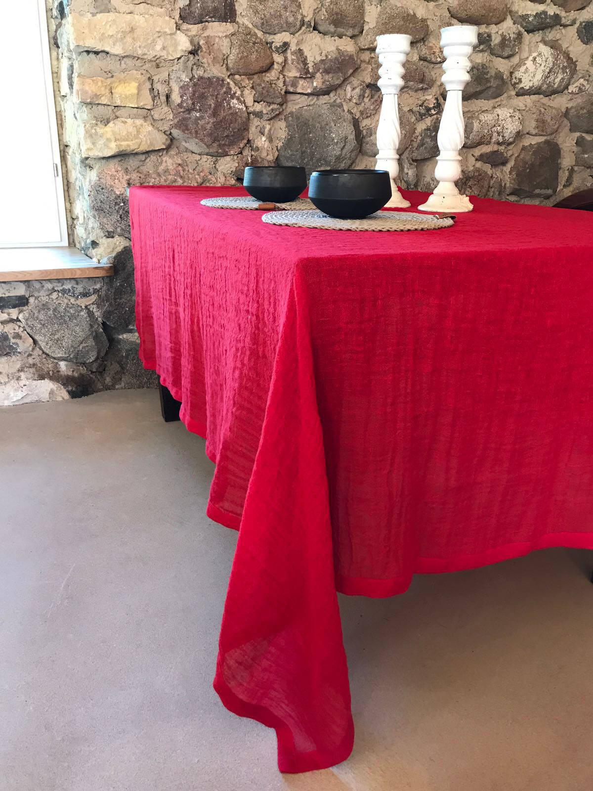 Christmas Red Linen Table Cloth, Red Linen Tablecloth Rectangle, Tablecloth Square, Tablecloth linen, Custom Tablecloth, Red Tablecloth