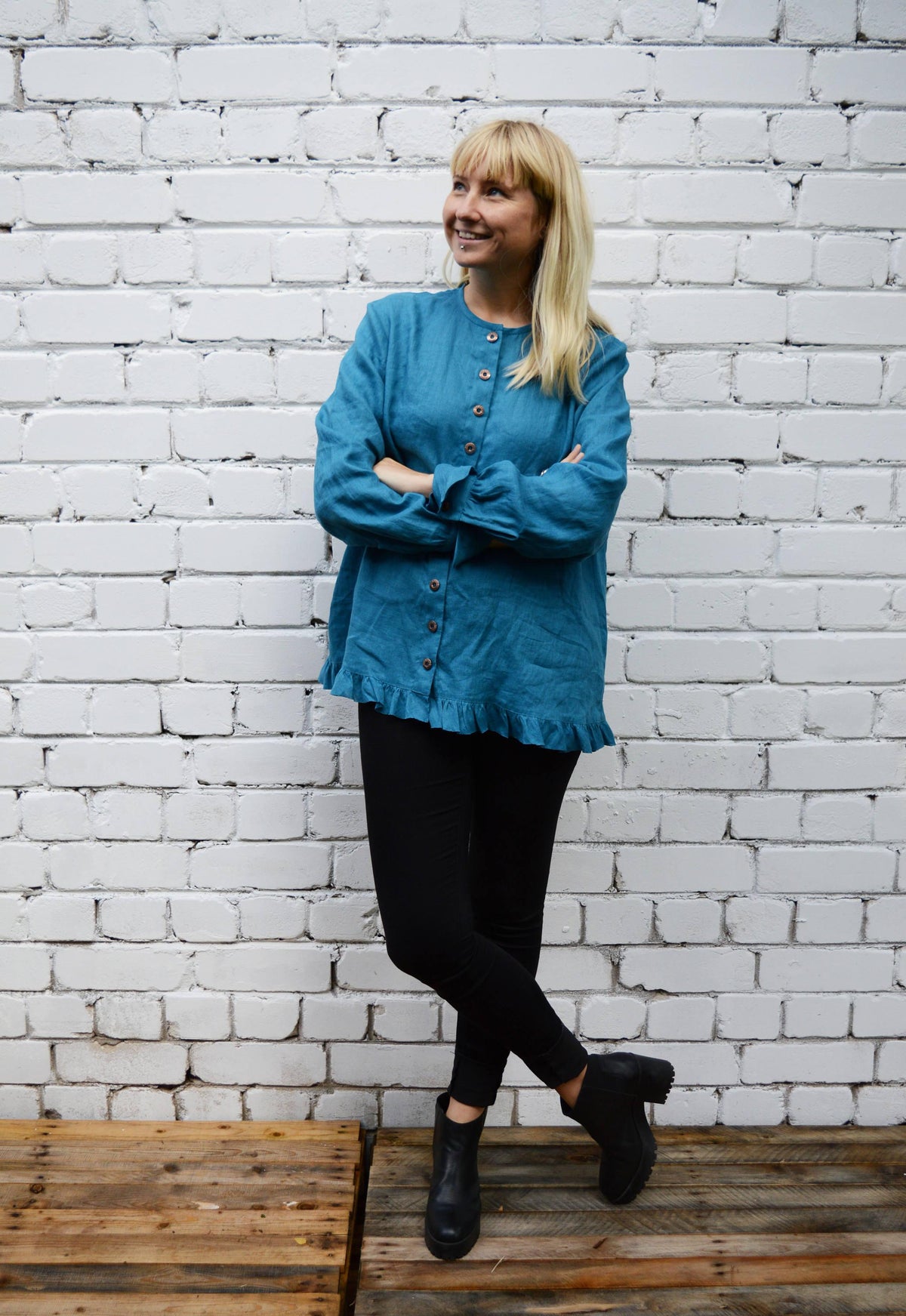 Linen Button up blouse with Ruffle, Loose Linen Jacket women, Linen Top with buttons, Linen Jacket Women, Plus Size Jacket Top Linen