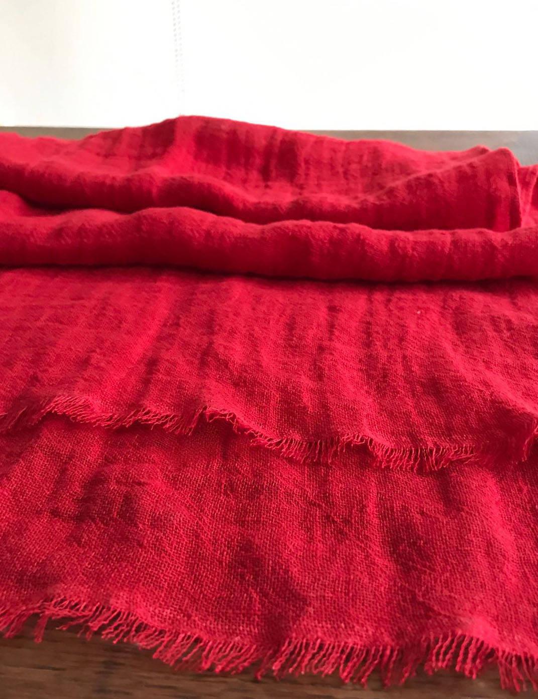Red Linen Scarf, Eco friendly Scarf, Scarf for Her, Boho Scarf, Pure Linen Scarf, Wrinkled Scarf Red, Light Scarf Red Scarve Linen