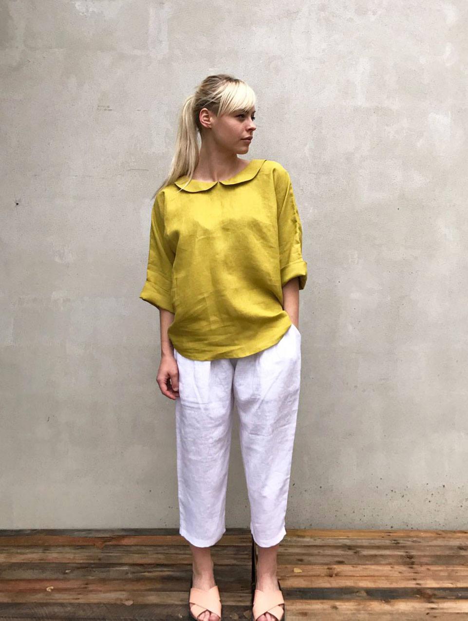 Cute Linen Blouse with Peter Pan collar, Linen Shirt Women, Linen T Shirt, Linen Tee, Plus size shirt, Linen Blouse, Cute Top, Green Blouse