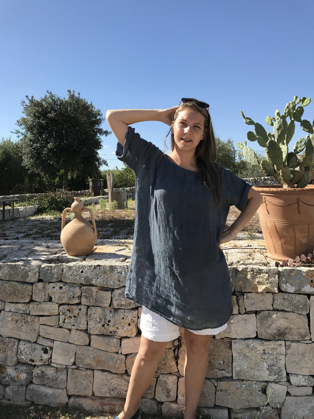 Loose Linen Tunic Top &amp;#39;Helen&amp;#39;, Gauzy Lightweight Coverup, Gauzy Linen Top, Gauze Top, Beach Cover Up, Plus size cover up Plus Size Tunic Top