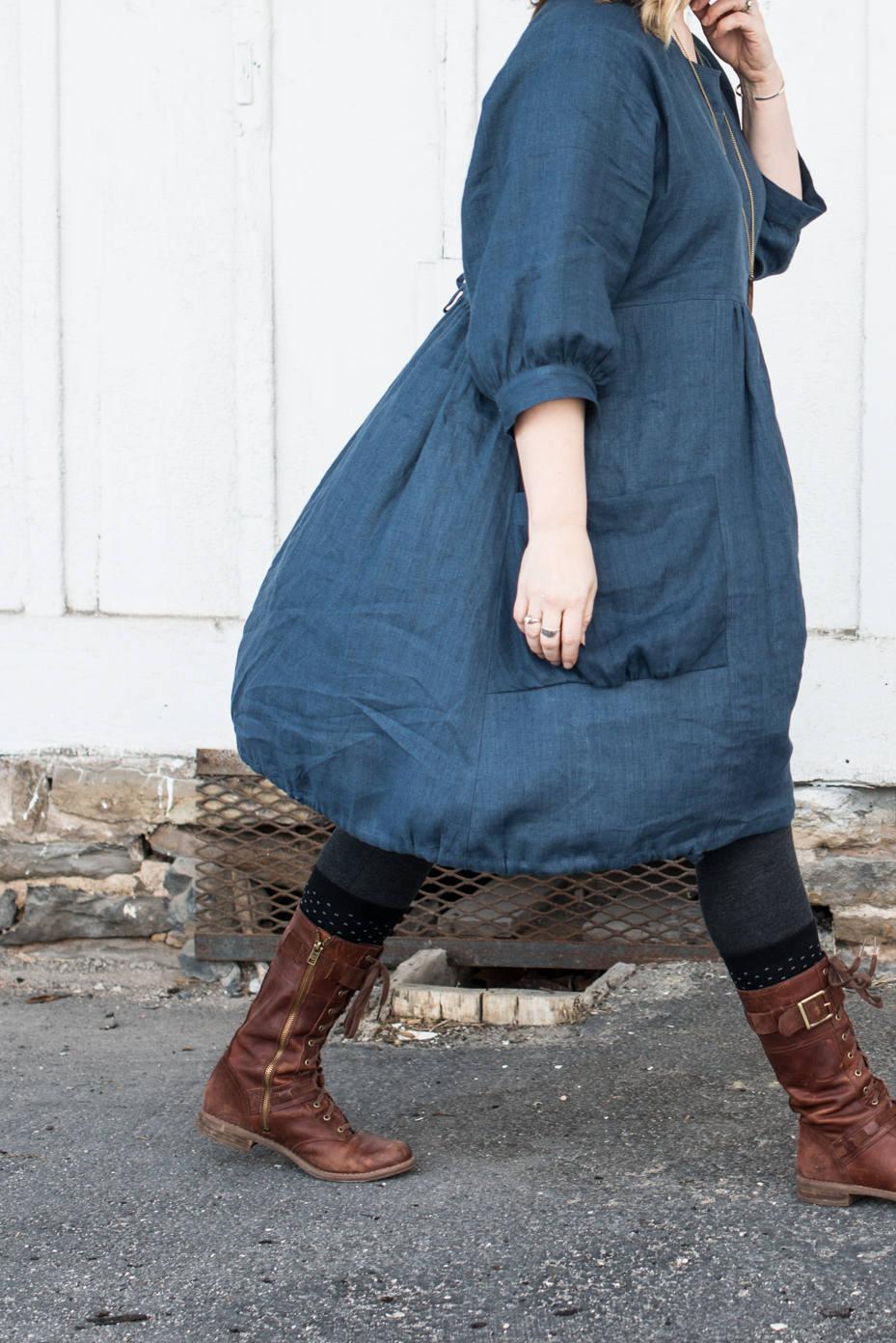 Dark Blue Linen Dress, Linen Tunic Dress - Linenbee Dark Blue Linen Dress, Linen Tunic Dress - Linenbee
