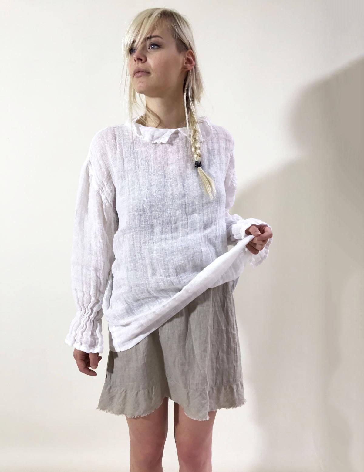 Black Gauze Top with Ruffled Cuffs, Linen Blouses For Women, Light Blouse Women, Black Blouse, White Blouse, Gauze Blouse, Gauzy Linen Top