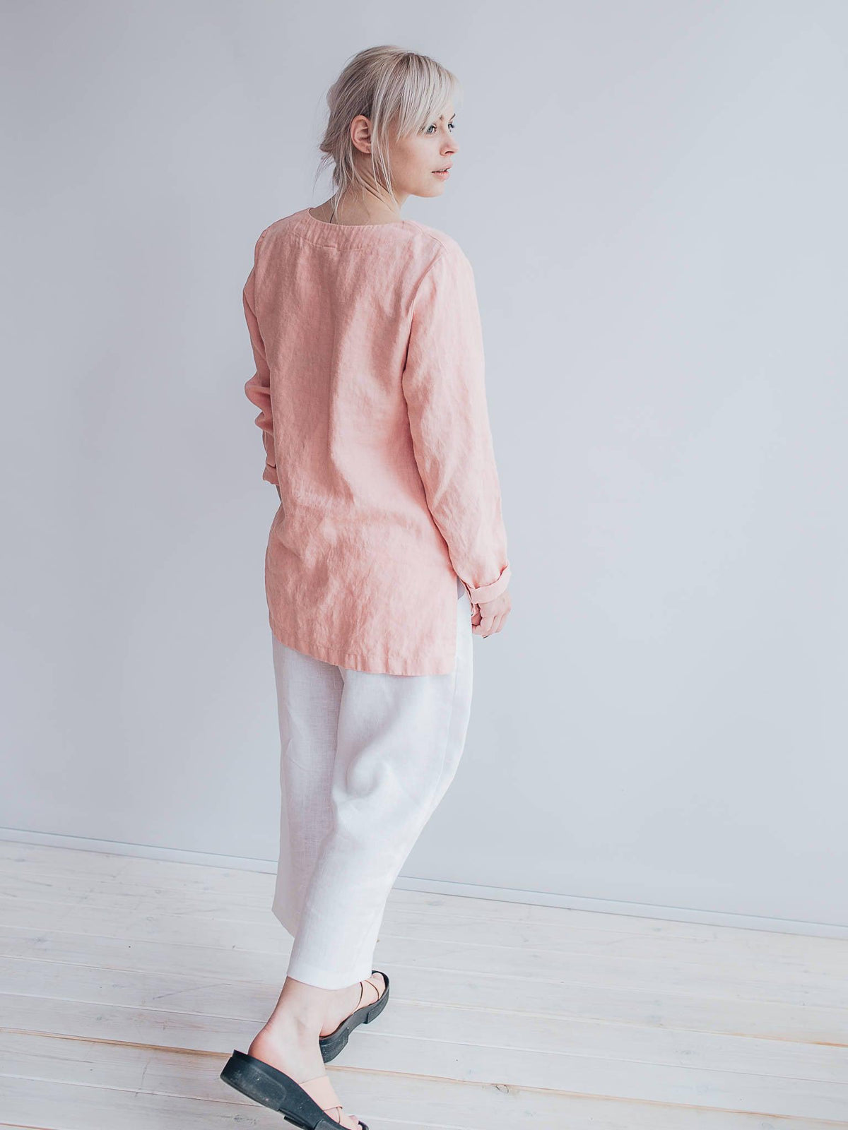 Pink Linen Tunic Top with Long Sleeves, V Neck Top, Linen Top Long Sleeved, Plus size shirt, Plus size top, Linen Shirt with Sleeves