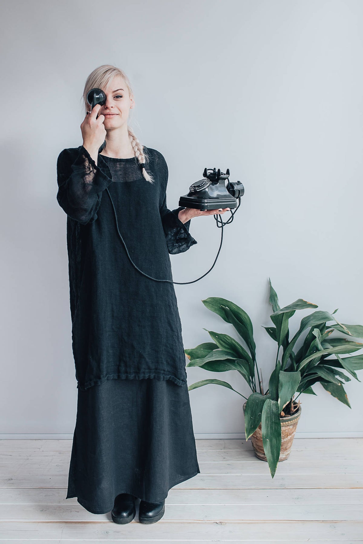 Black Linen Cami Dress, Linen Maxi dress Black - Linenbee Black Linen Cami Dress, Linen Maxi dress Black - Linenbee
