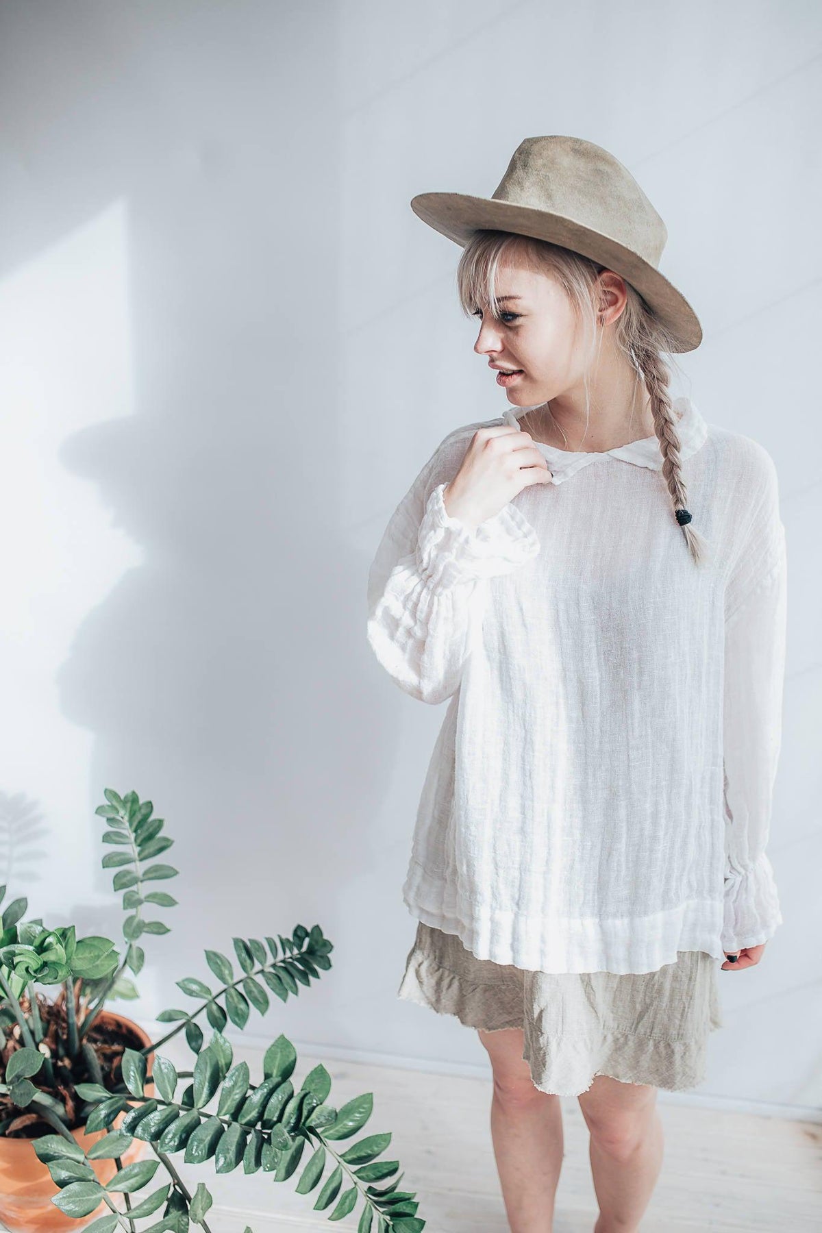 White Gauze Top with Ruffled Cuffs, Linen Blouses For Women, Light Blouse Women, Black Blouse, White Blouse, Gauze Blouse, Gauzy Linen Top