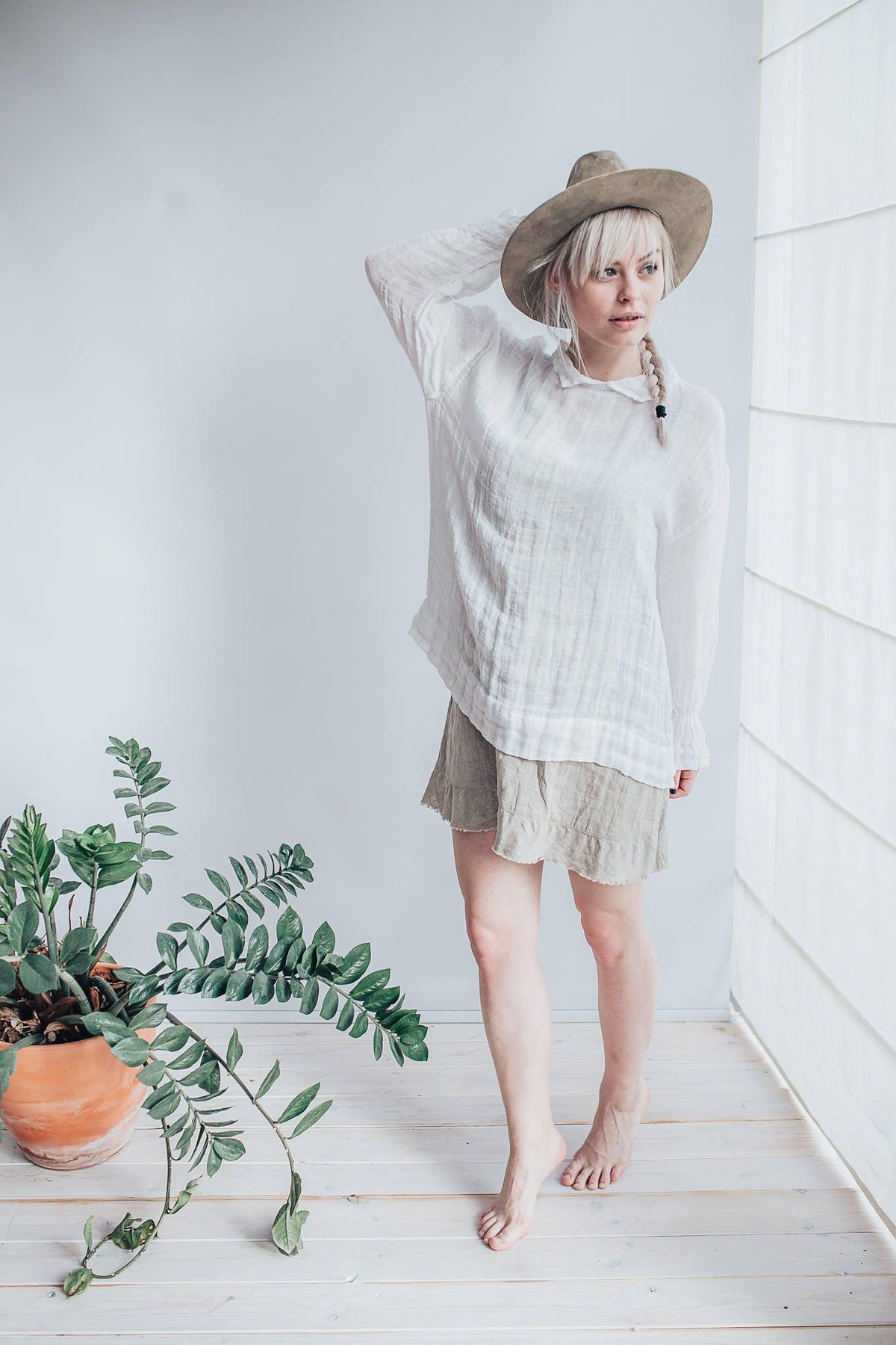 White Gauze Top with Ruffled Cuffs, Linen Blouses For Women, Light Blouse Women, Black Blouse, White Blouse, Gauze Blouse, Gauzy Linen Top