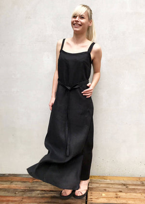 Black Linen Cami Dress, Linen Maxi dress Black