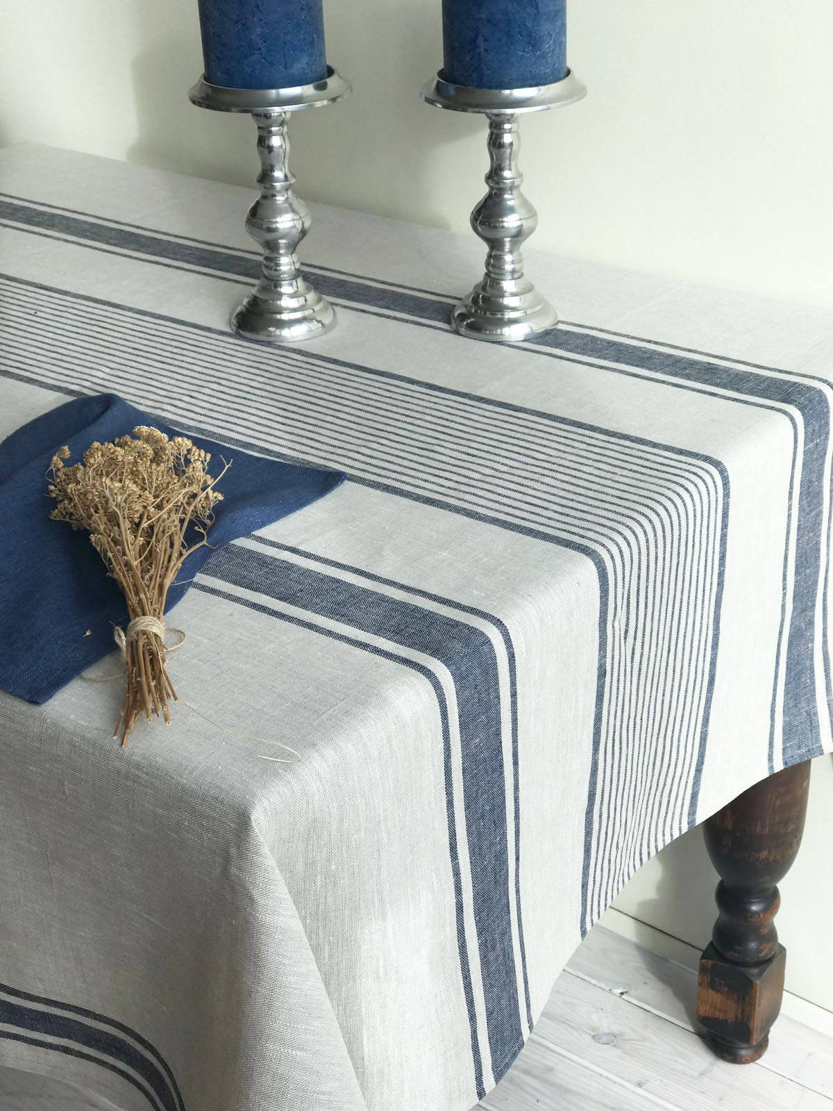 Linen tablecloth, French country rustic table cloth, square tablecloth, oval tablecloth, striped tablecloth, sack linen