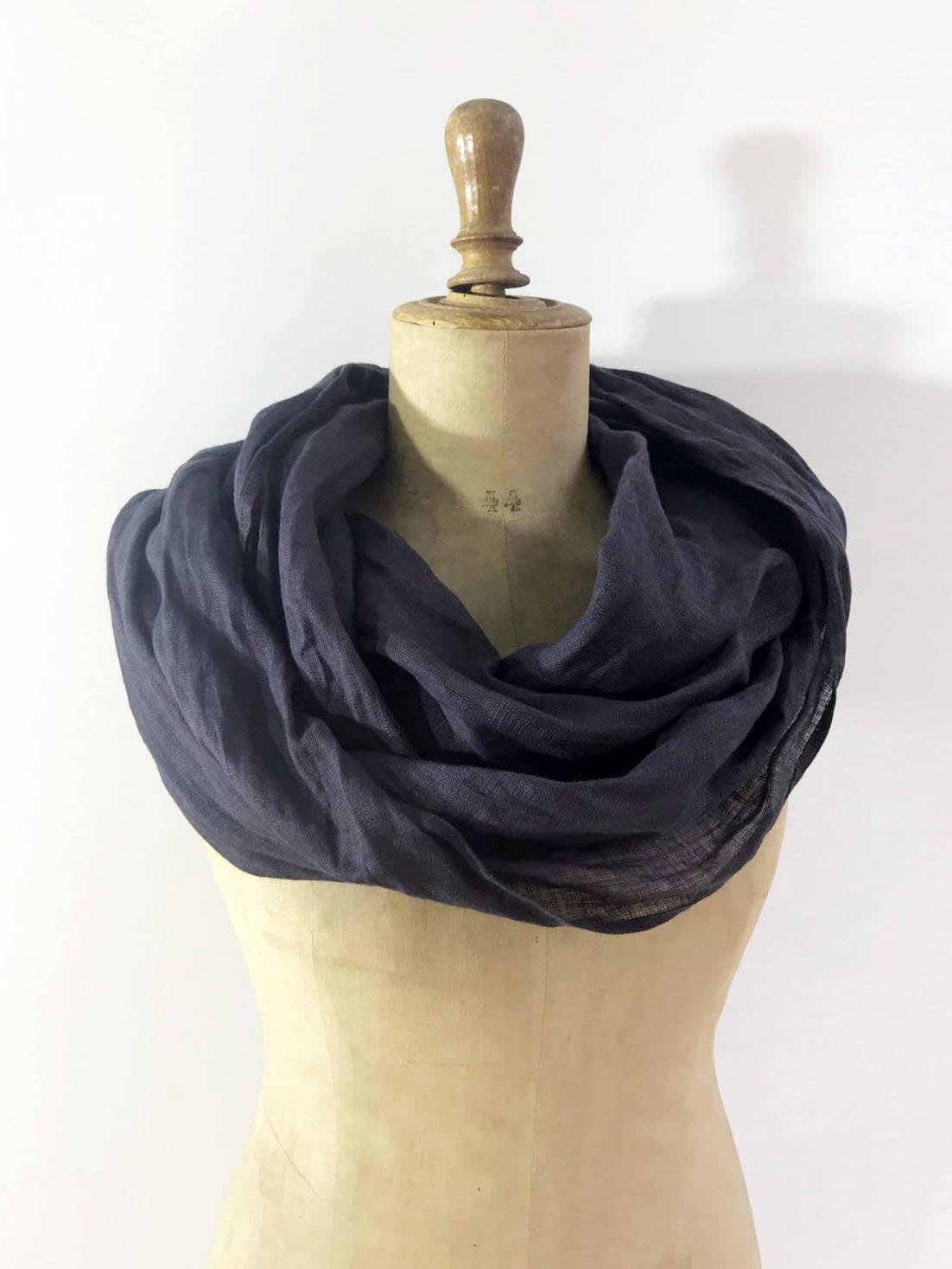 Linen Infinity Scarf from Charcoal Grey, Pure Linen Wrap Shawl, Light Infinity Scarf Grey, Infinity Scarf for Women, Grey Linen Scarf