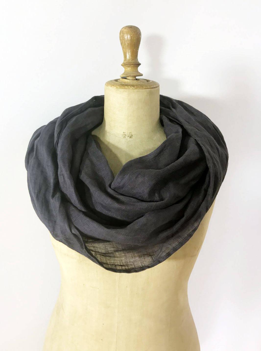 Linen Infinity Scarf from Charcoal Grey, Pure Linen Wrap Shawl, Light Infinity Scarf Grey, Infinity Scarf for Women, Grey Linen Scarf