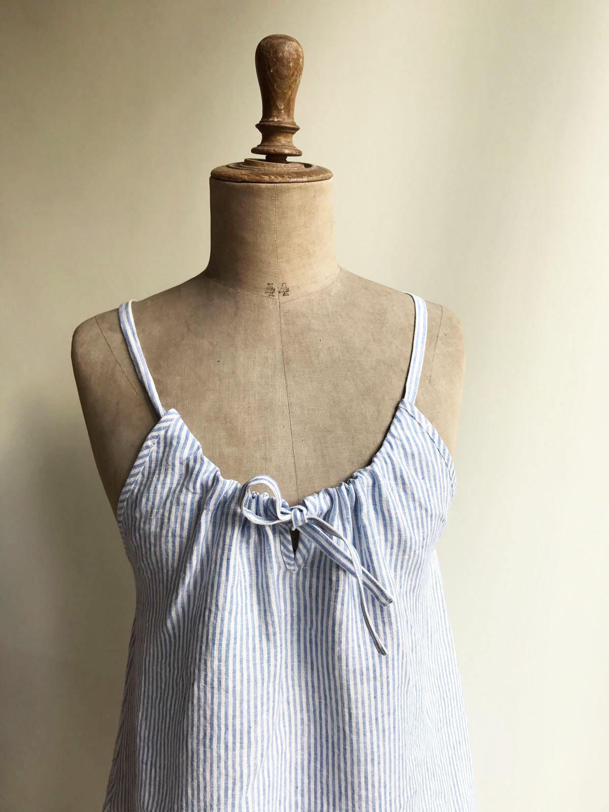 Simple Linen Dress with drawstring neckline, Sleeveless Midi Dress, Pinafore Dress, Linen Midi Dress, Linen Dress Women, Loose Adjustable
